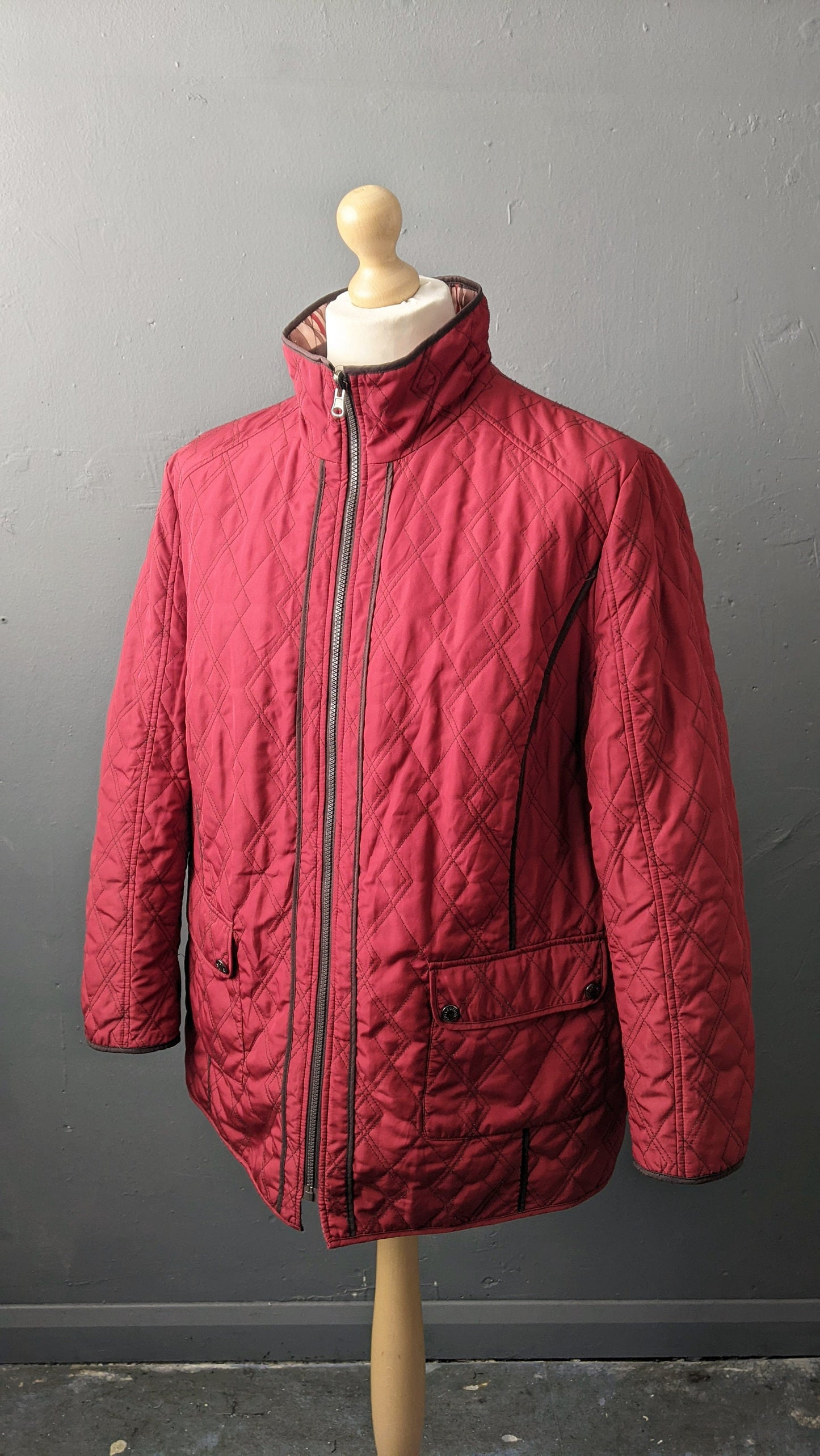 Y2K Wine Red Quilted Overcoat, Cold Weather Jacket Liner, Plus Size