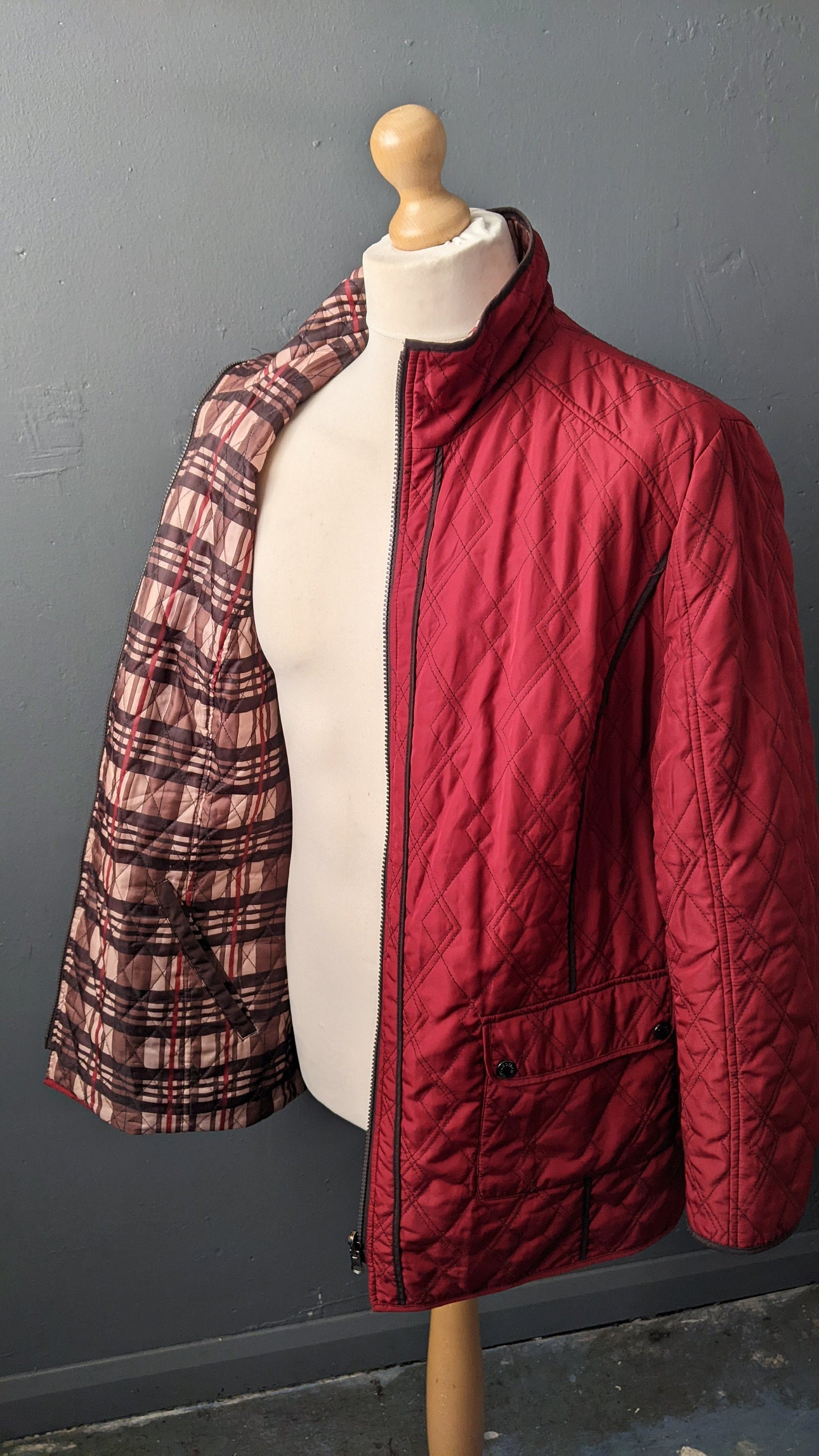 Y2K Wine Red Quilted Overcoat, Cold Weather Jacket Liner, Plus Size