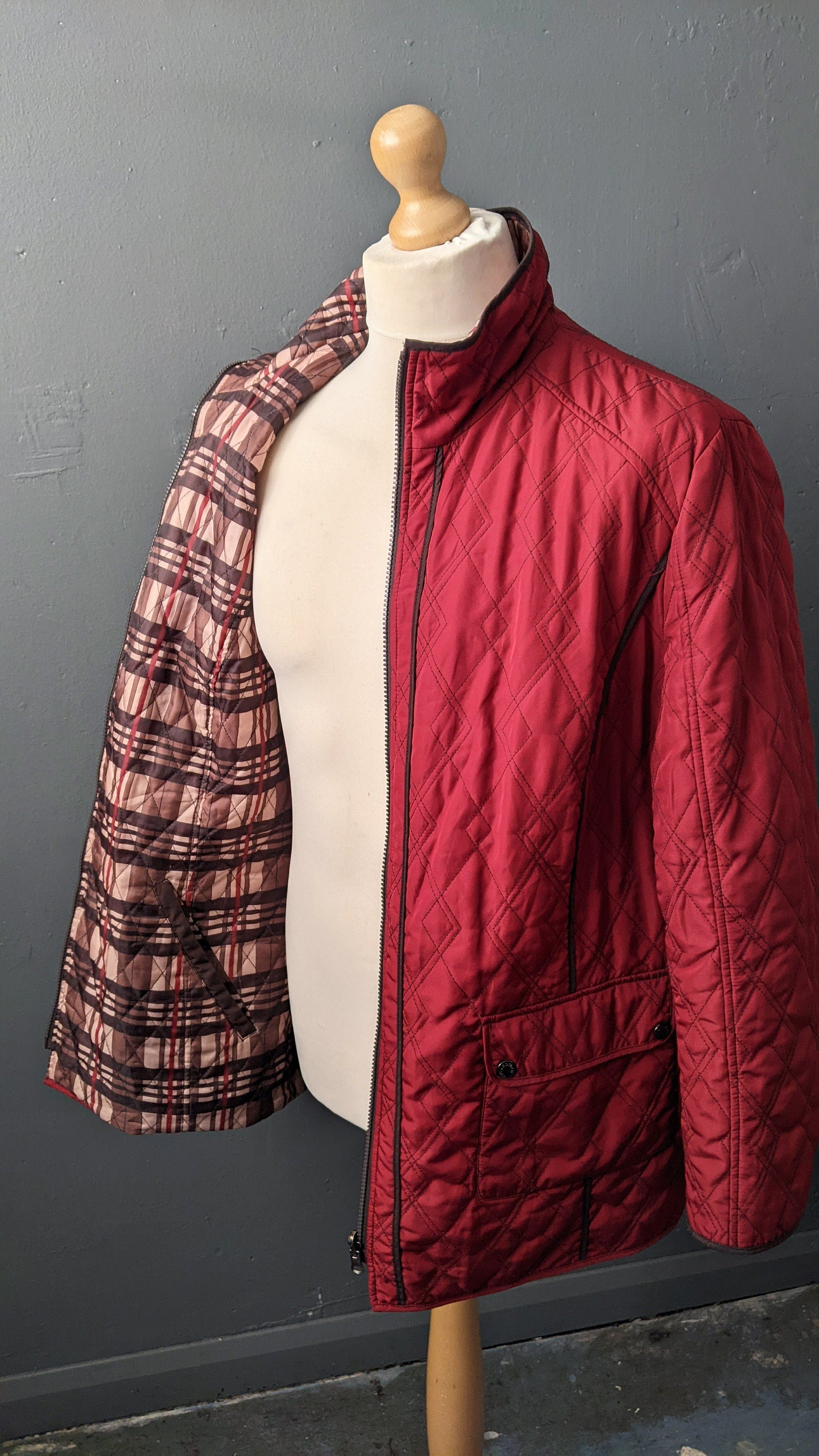 Y2K Wine Red Quilted Overcoat, Cold Weather Jacket Liner, Plus Size
