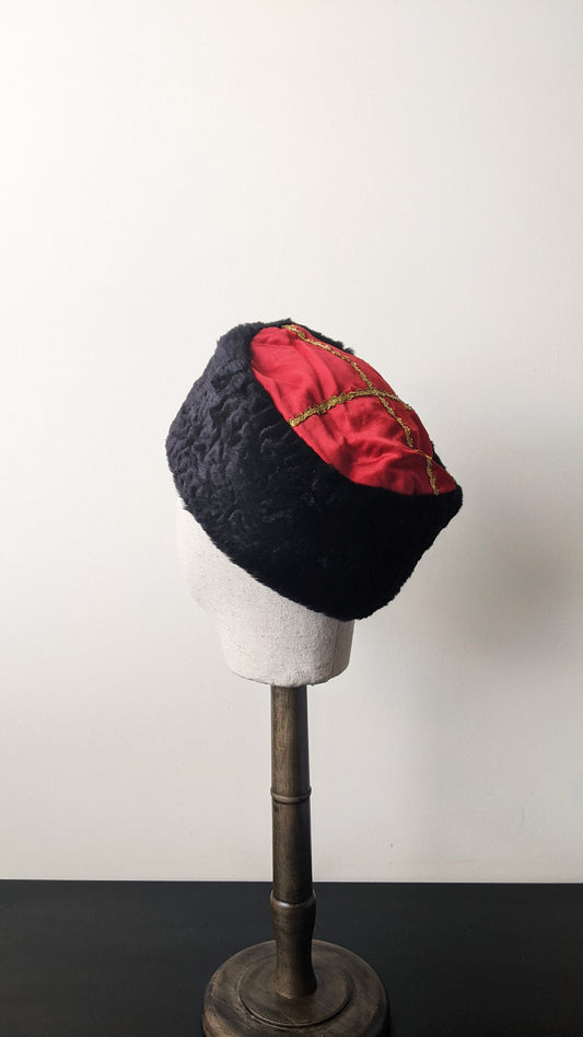 Cossack Faux Astrakhan Fur Hat, Russian Costume Headwear, Medium Size