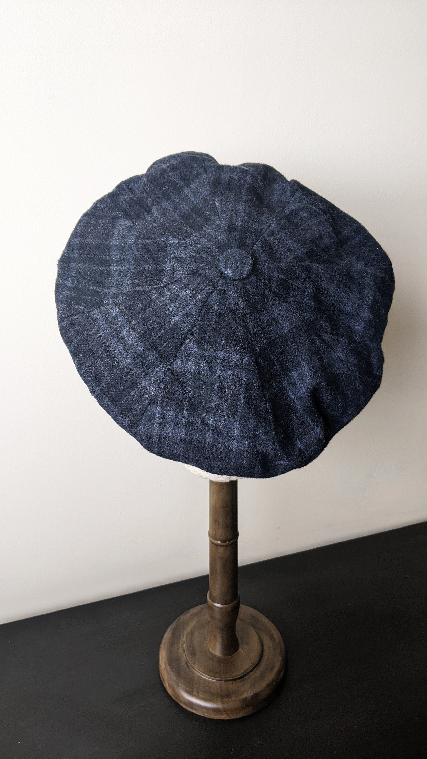 80s Tartan Tam Cap, Oversized Felt Beret, Size Medium Large