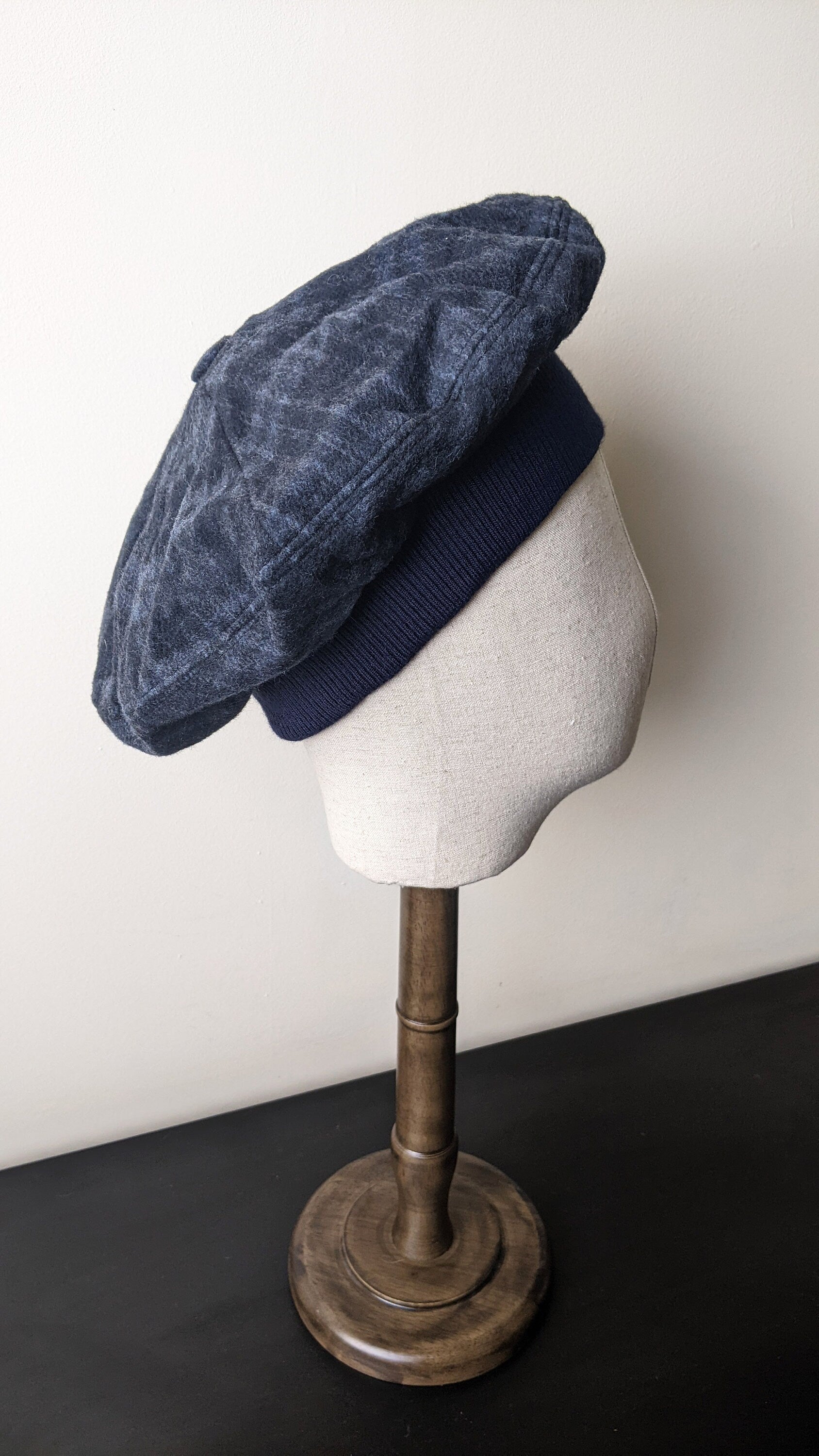 80s Tartan Tam Cap, Oversized Felt Beret, Size Medium Large