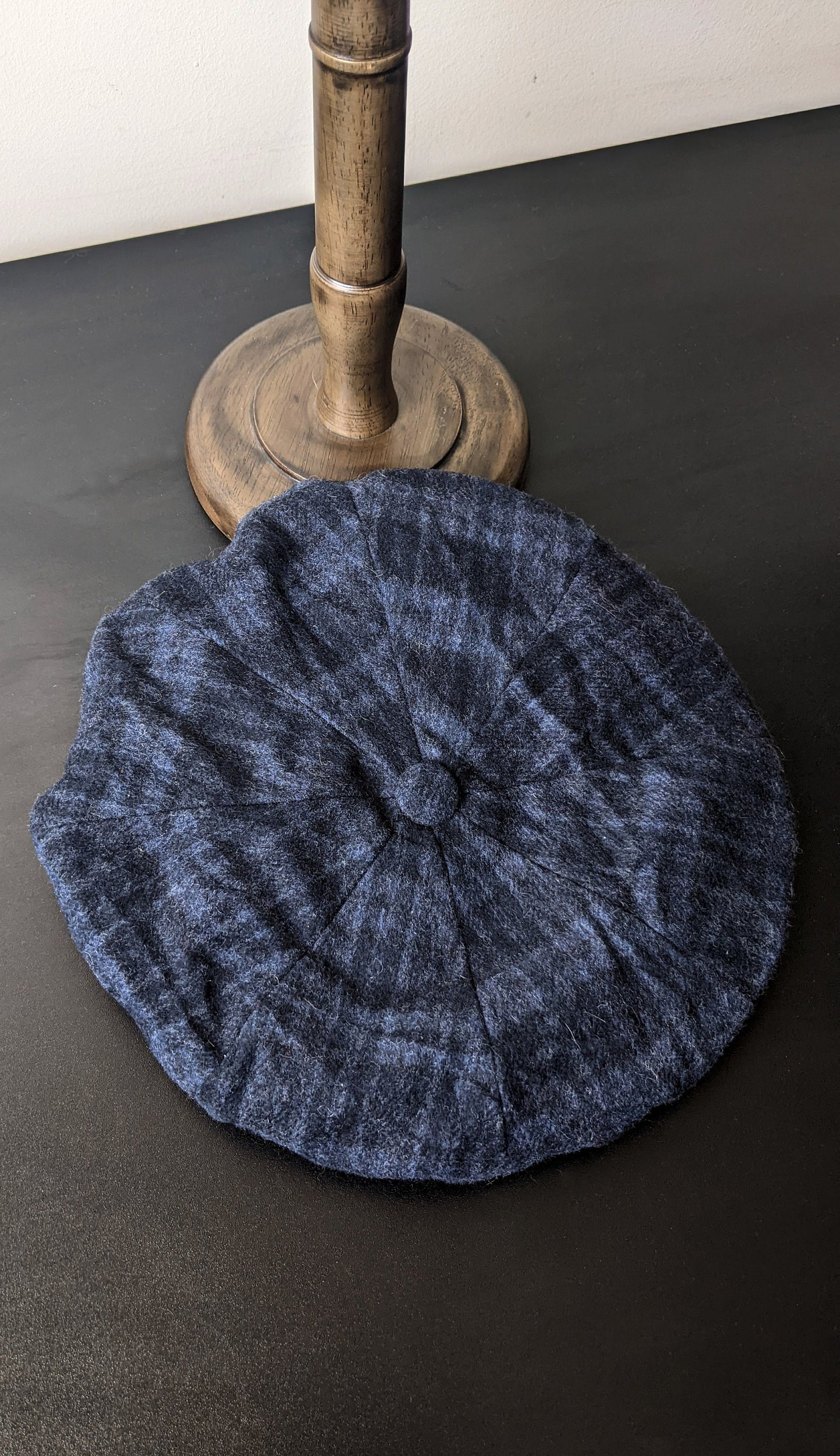80s Tartan Tam Cap, Oversized Felt Beret, Size Medium Large