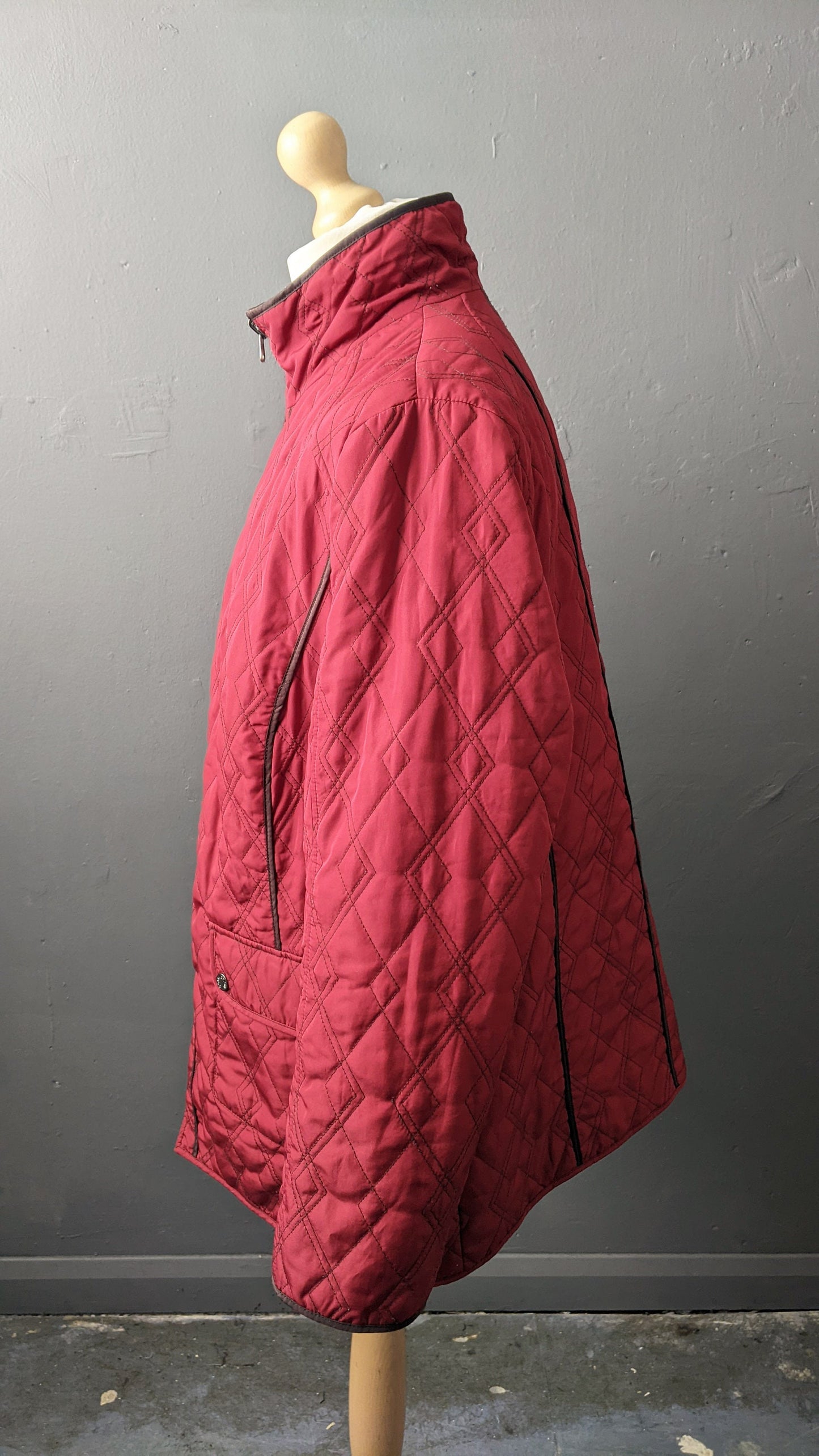 Y2K Wine Red Quilted Overcoat, Cold Weather Jacket Liner, Plus Size