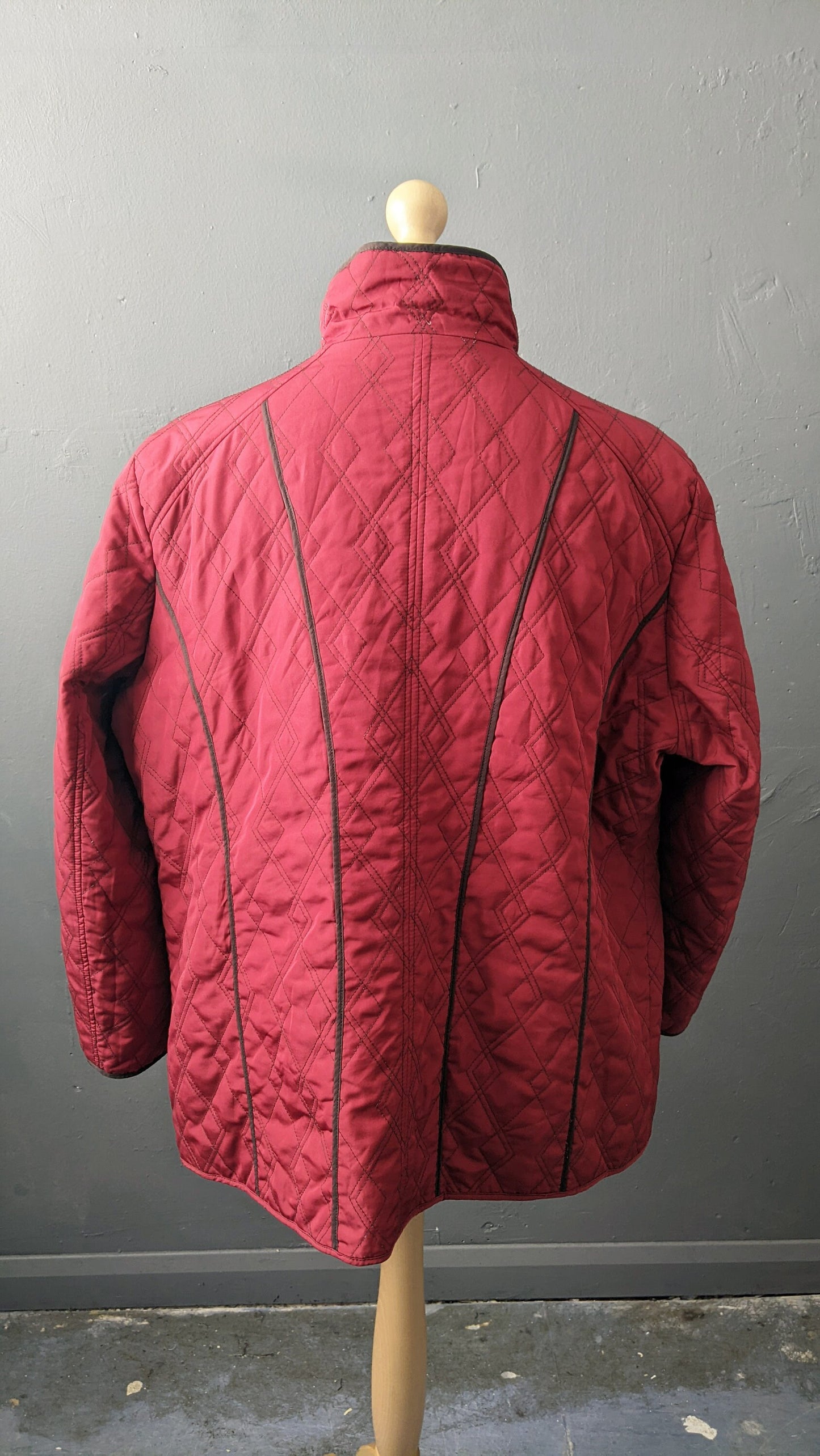 Y2K Wine Red Quilted Overcoat, Cold Weather Jacket Liner, Plus Size