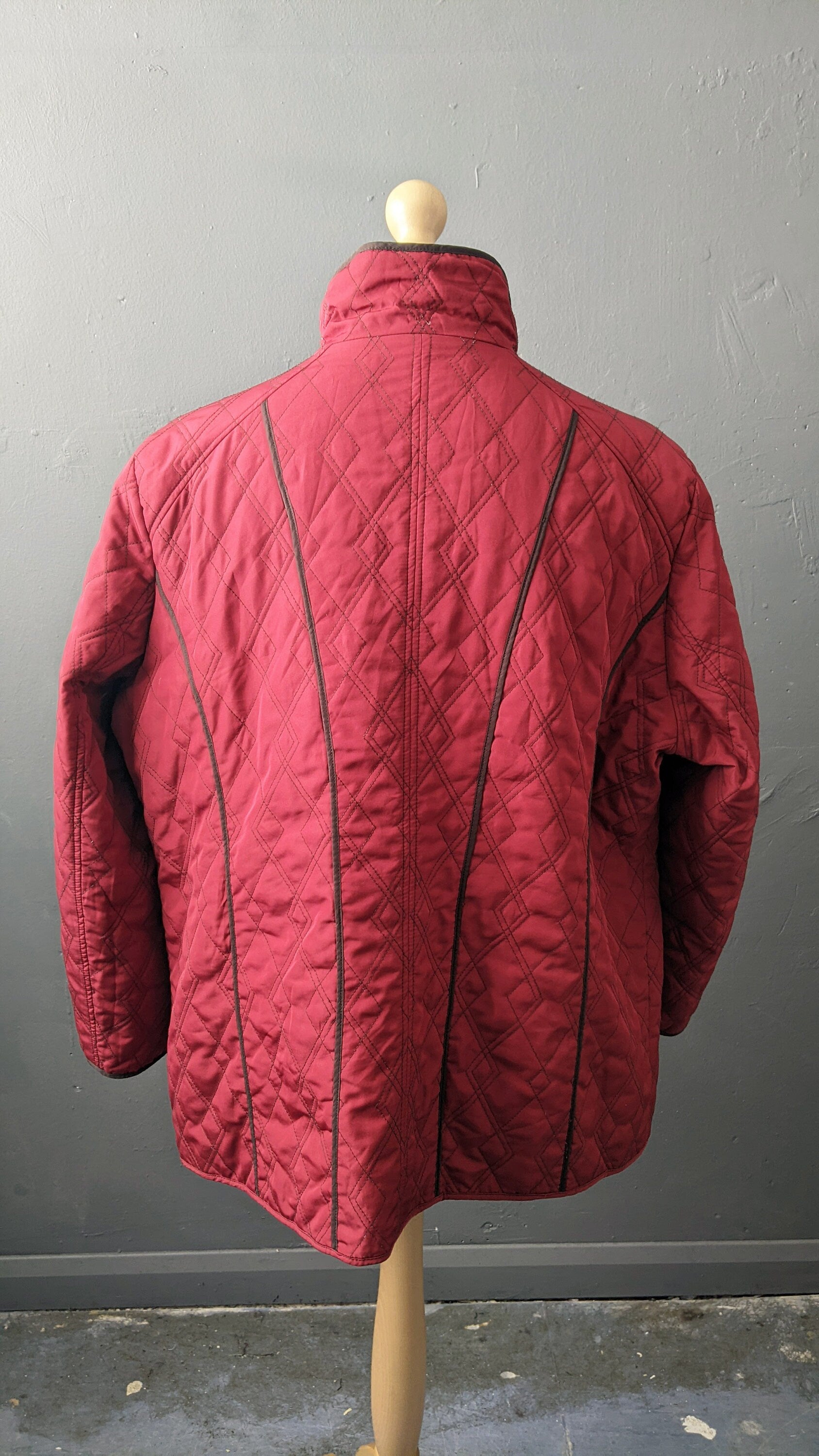 Y2K Wine Red Quilted Overcoat, Cold Weather Jacket Liner, Plus Size