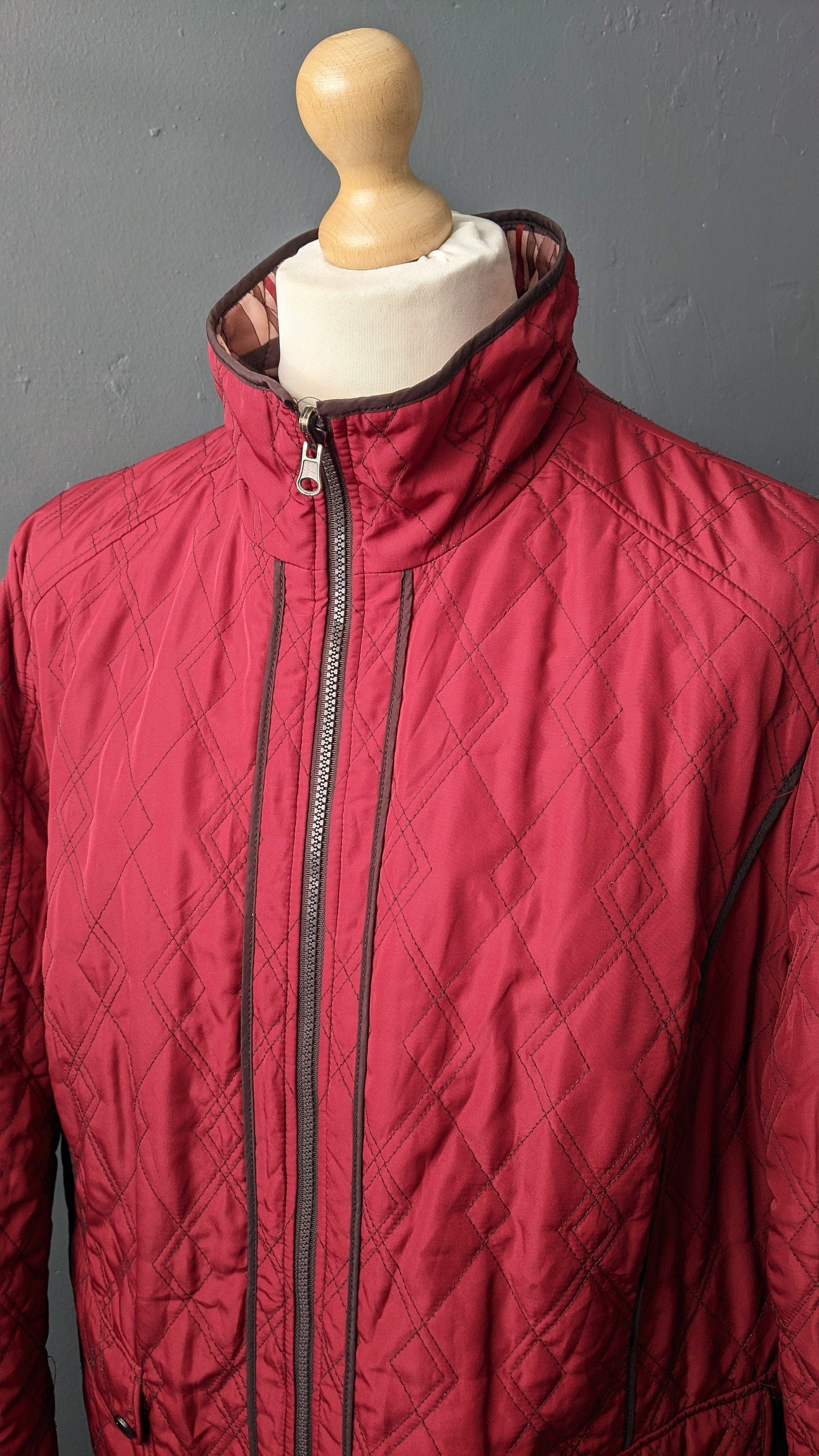 Y2K Wine Red Quilted Overcoat, Cold Weather Jacket Liner, Plus Size