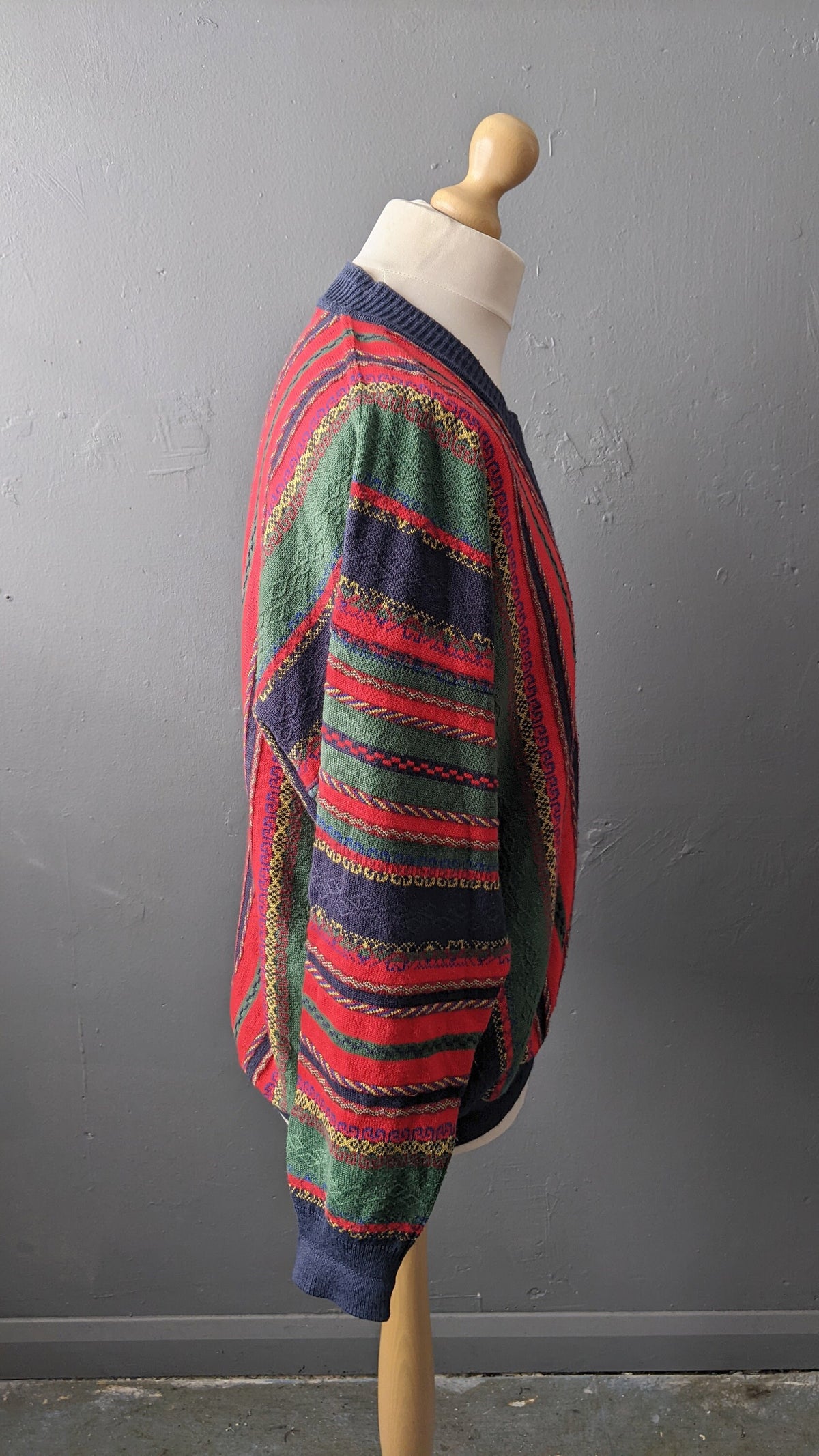 80s Colourful Stripes Jumper by Frank Alexs, 3D Knit Pullover, Size Large XL