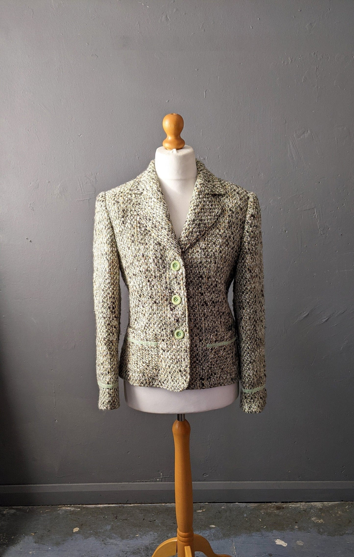 90s Spring Green Wool Jacket by Gerry Weber, Smart Fitted Blazer, Size Medium