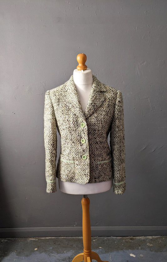 90s Spring Green Wool Jacket by Gerry Weber, Smart Fitted Blazer, Size Medium