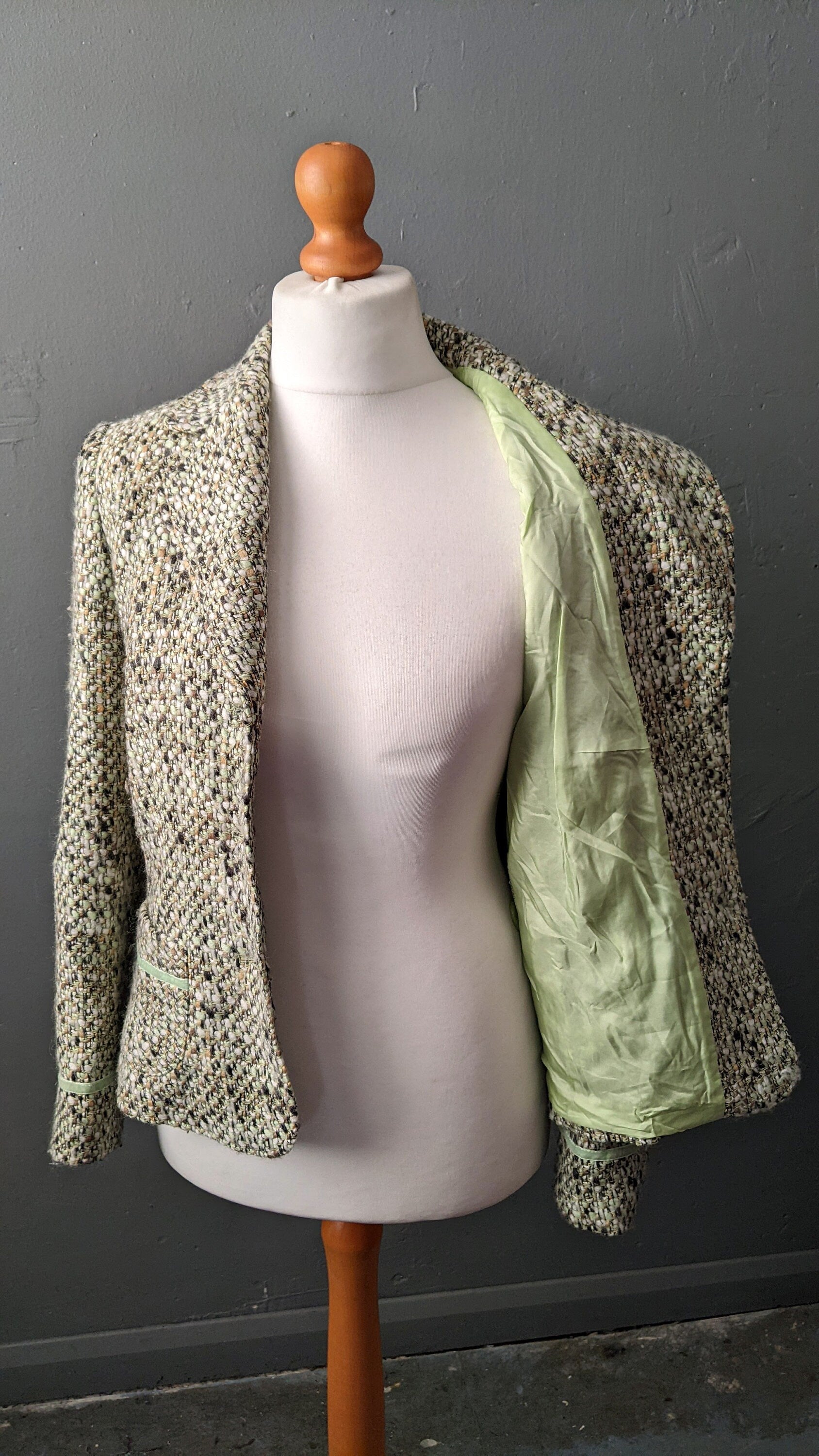 90s Spring Green Wool Jacket by Gerry Weber, Smart Fitted Blazer, Size Medium