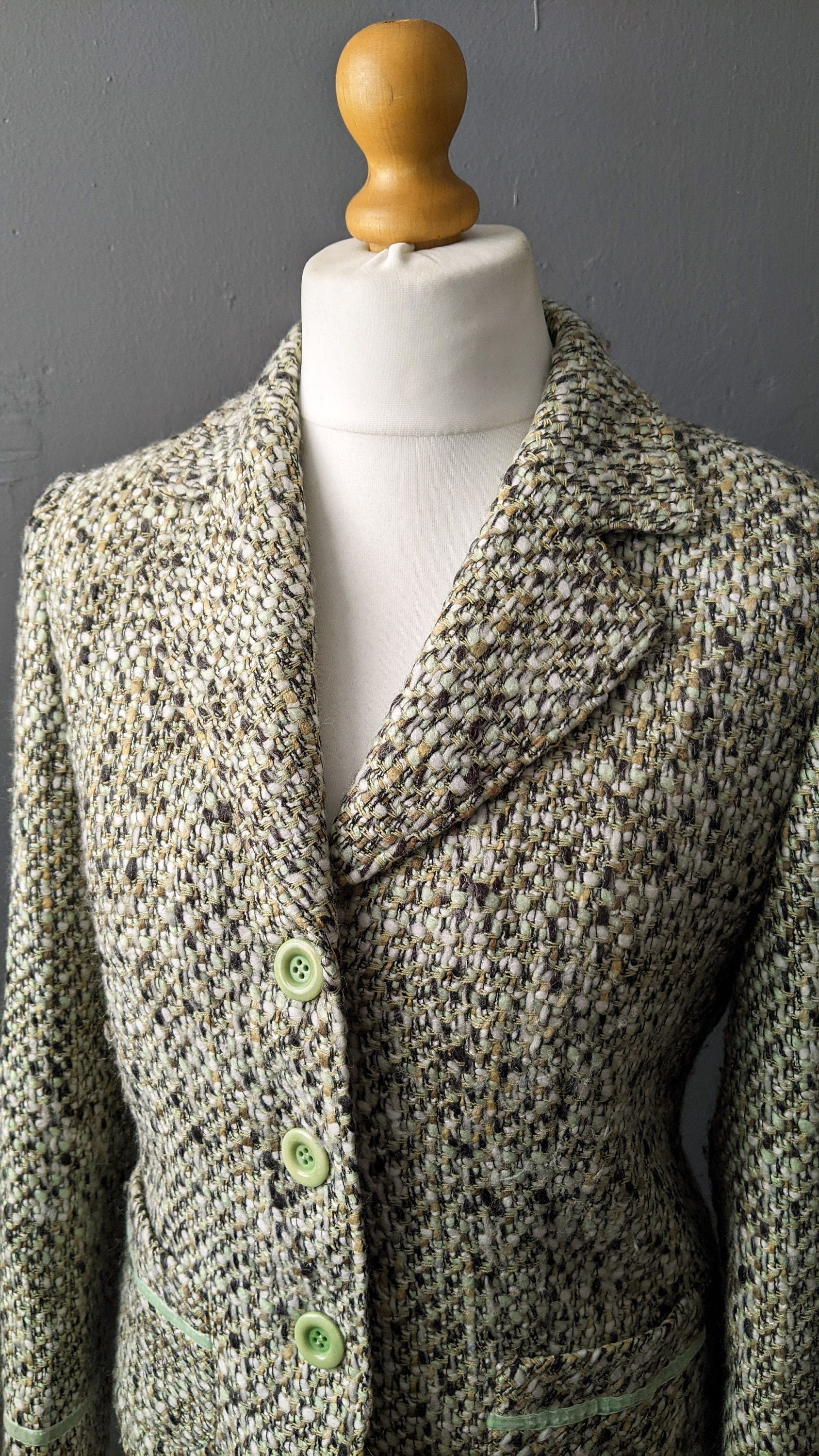 90s Spring Green Wool Jacket by Gerry Weber, Smart Fitted Blazer, Size Medium