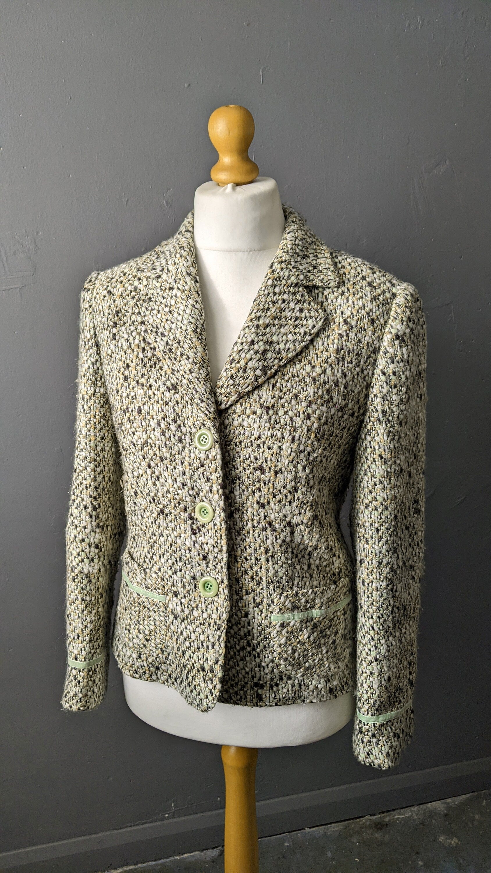 90s Spring Green Wool Jacket by Gerry Weber, Smart Fitted Blazer, Size Medium