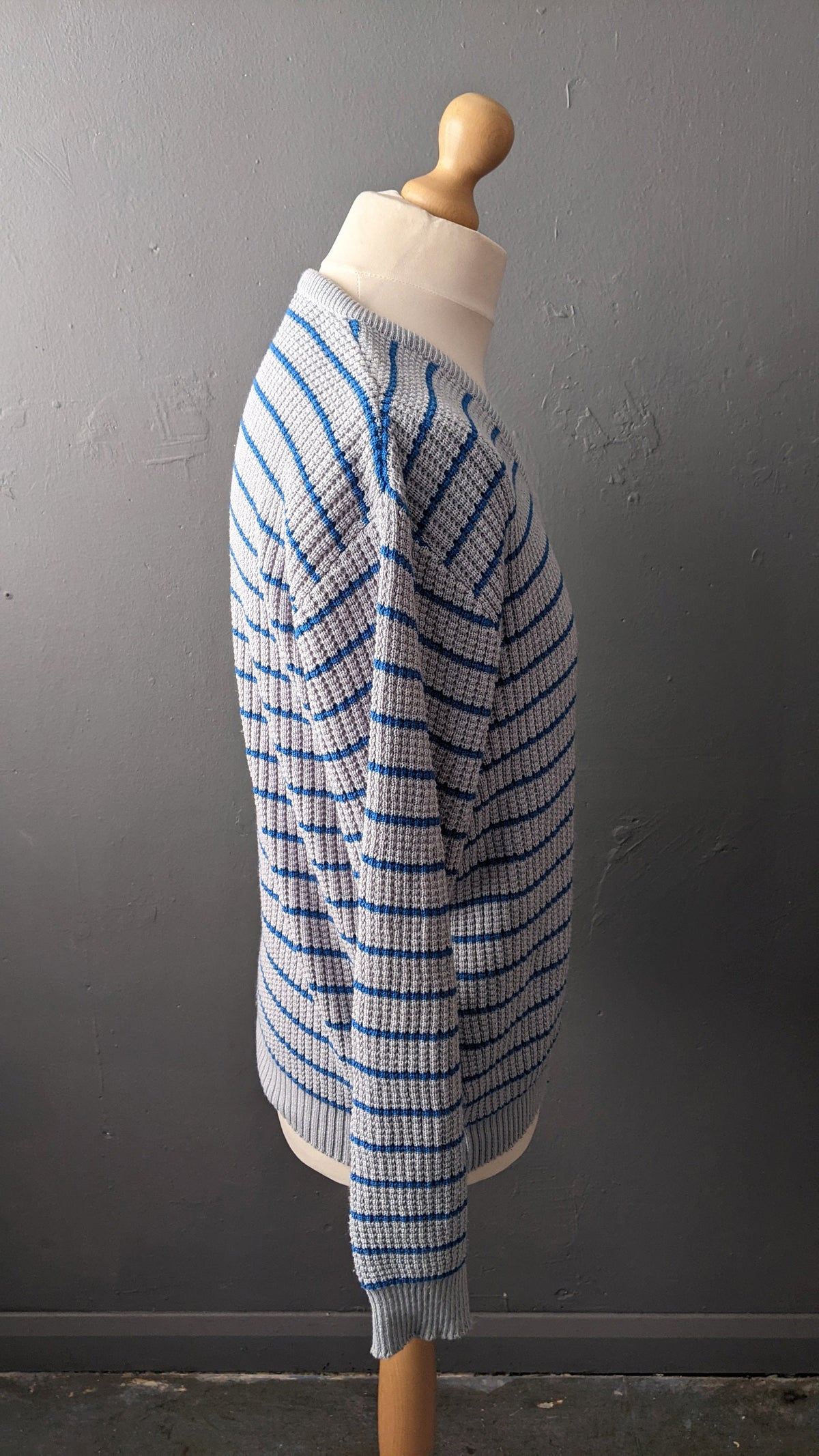 80s Blue Stripe Jumper by UCLA, Size Large