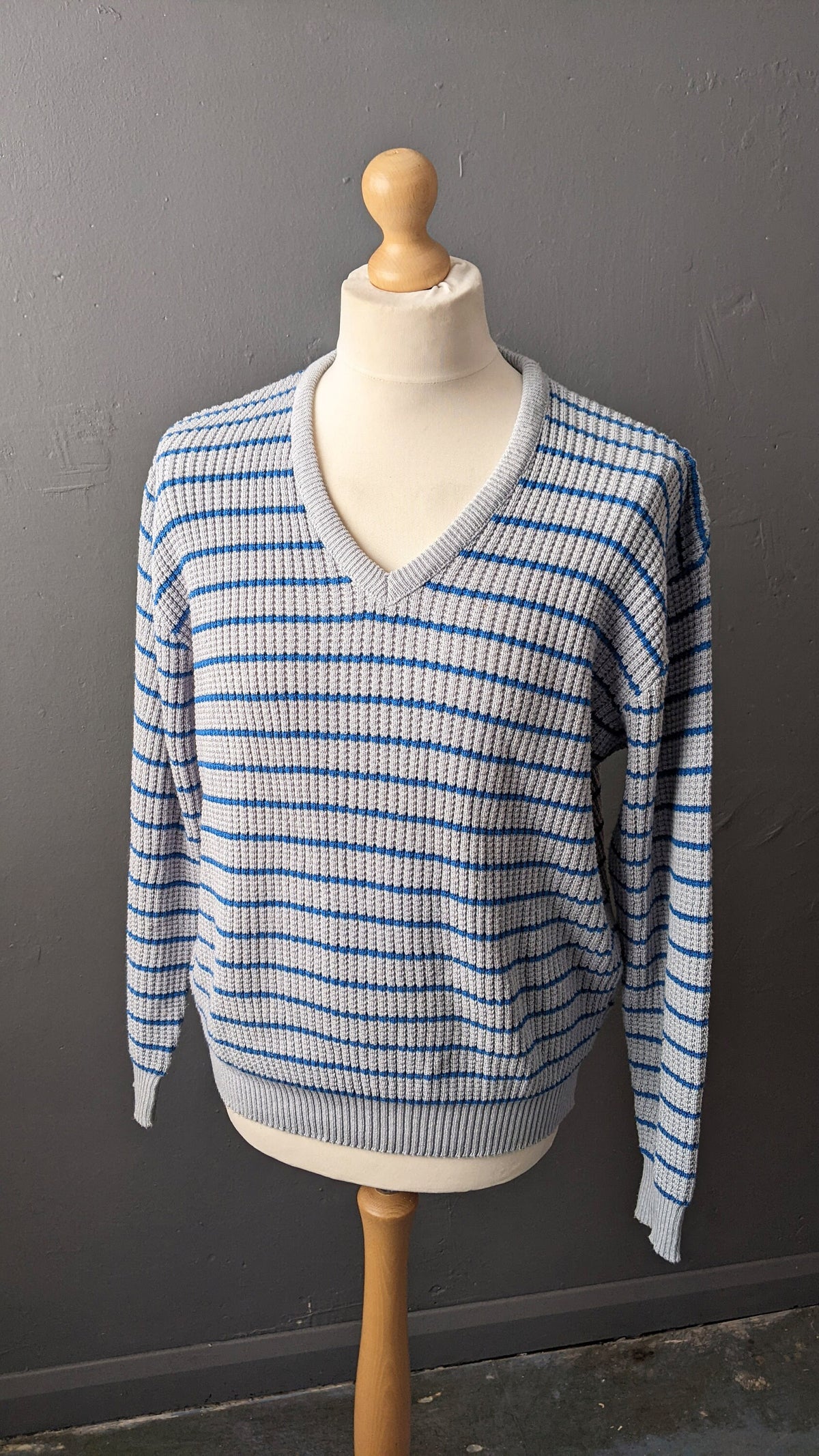 80s Blue Stripe Jumper by UCLA, Size Large