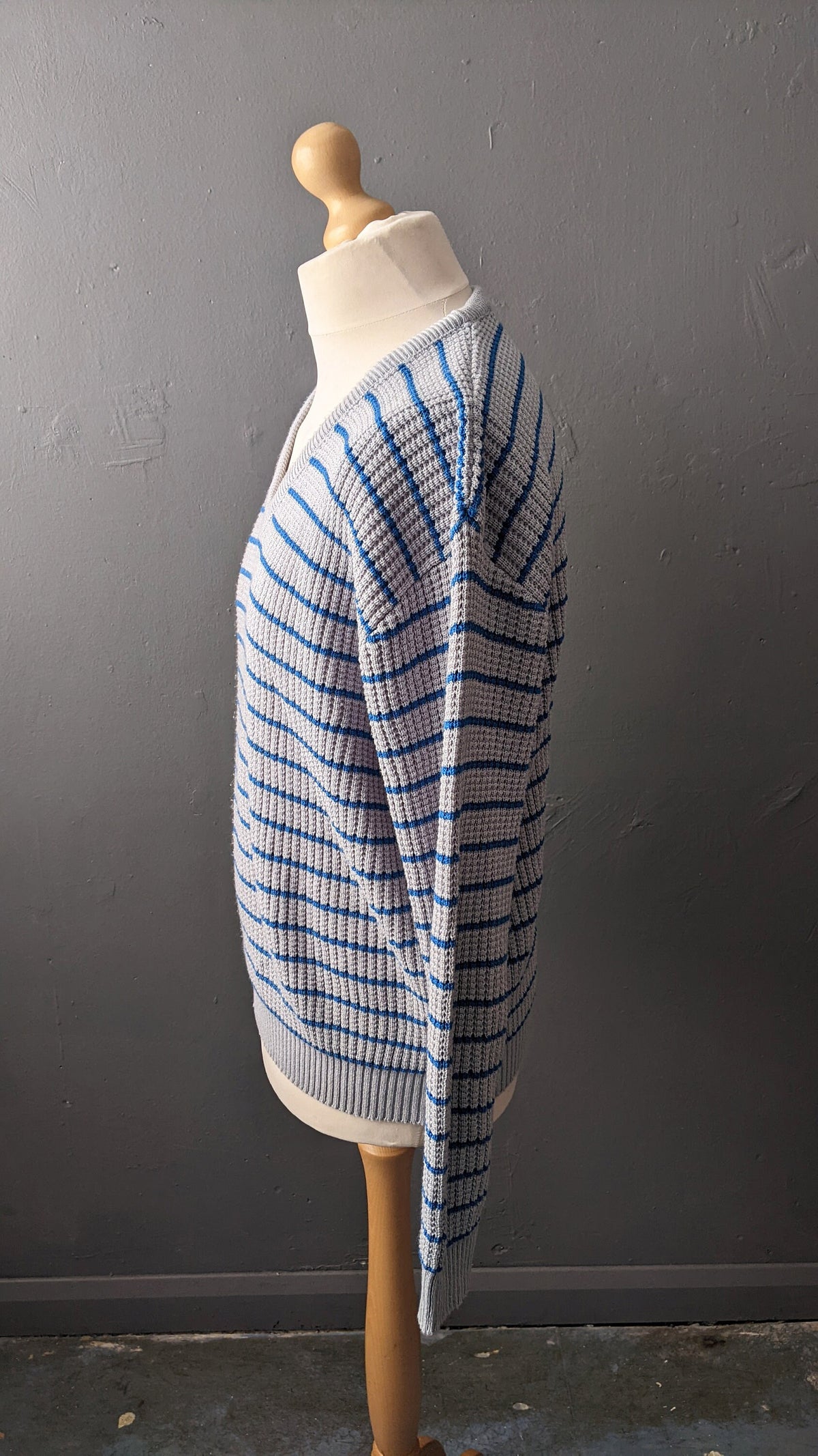80s Blue Stripe Jumper by UCLA, Size Large