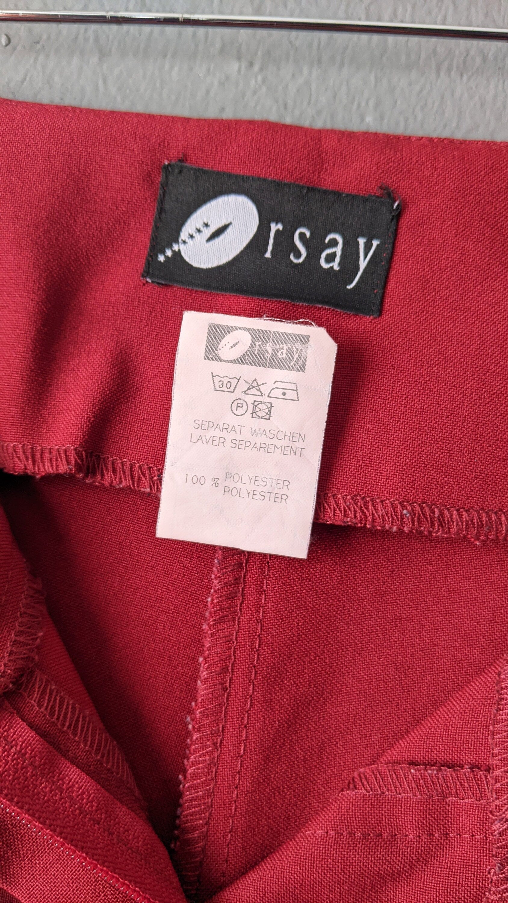 90s Deep Red Flared Trousers by Orsay, Low Rise Bootcut Wide Leg, Size Small Medium