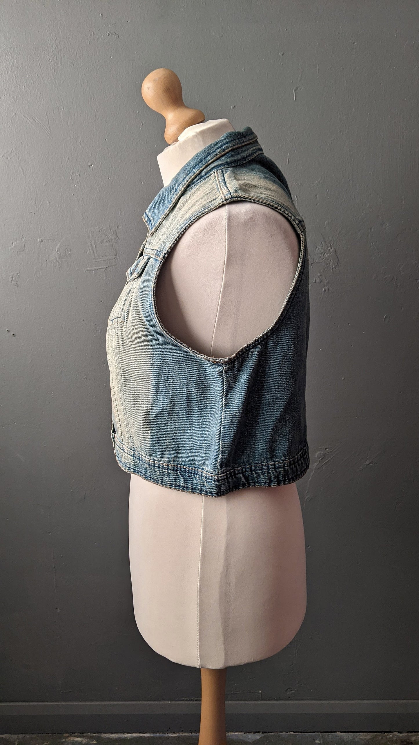 Faded Wash Denim Vest, Vintage 90s Sleeveless Jean Jacket, Size Large