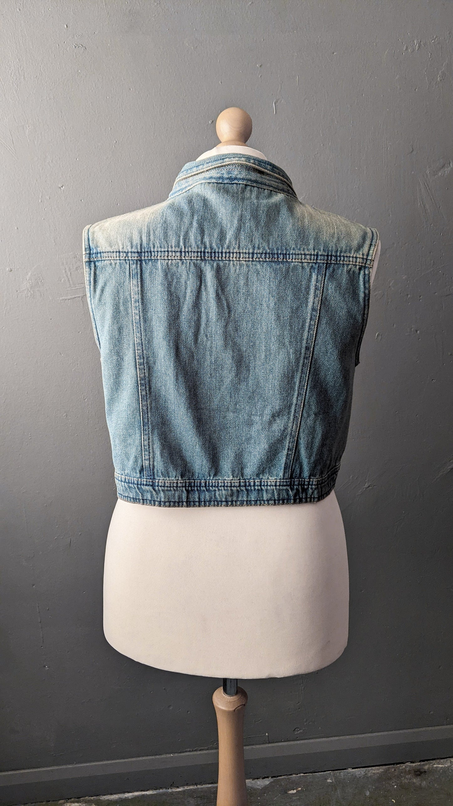 Faded Wash Denim Vest, Vintage 90s Sleeveless Jean Jacket, Size Large