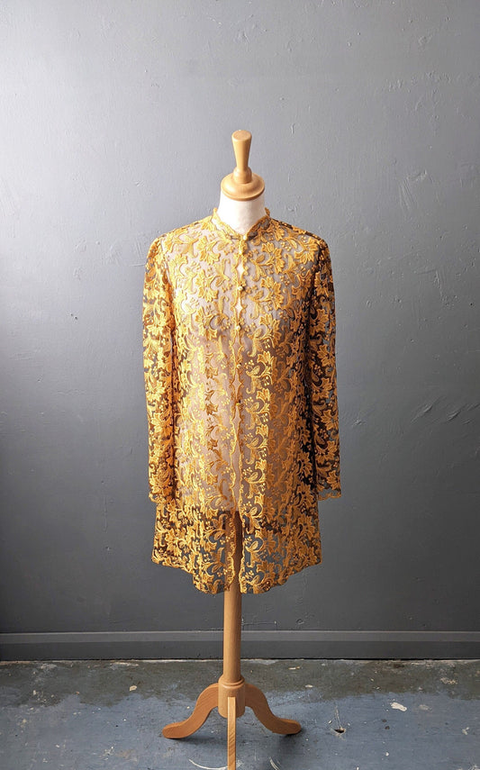 90s Golden Lace Jacket, Vintage Eveningwear, Size Small