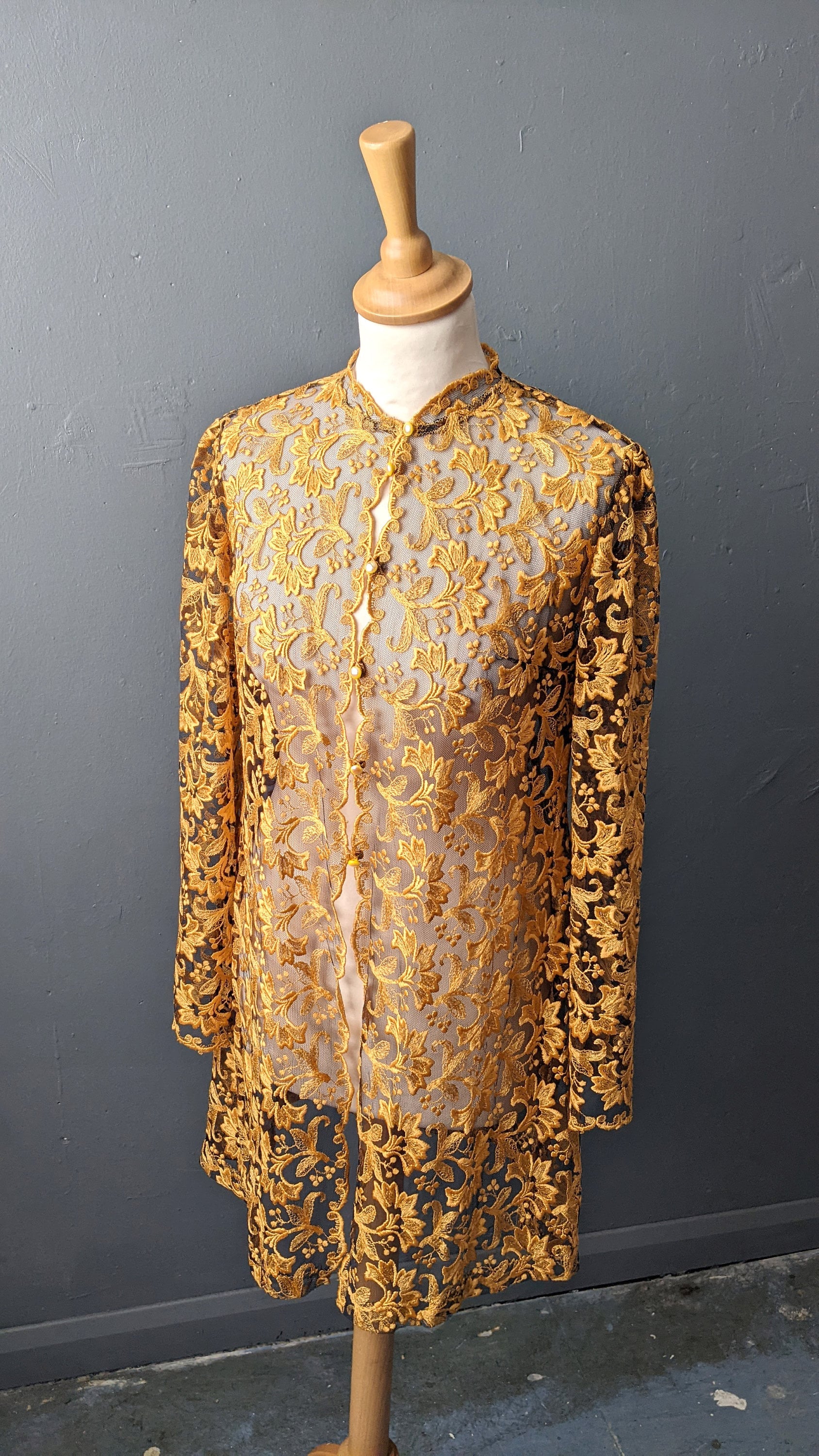 90s Golden Lace Jacket, Vintage Eveningwear, Size Small