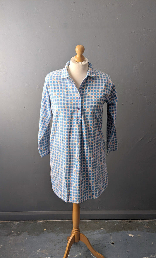 Cotton Flannel Night Shirt, Vintage Bed Shirt, Size Medium