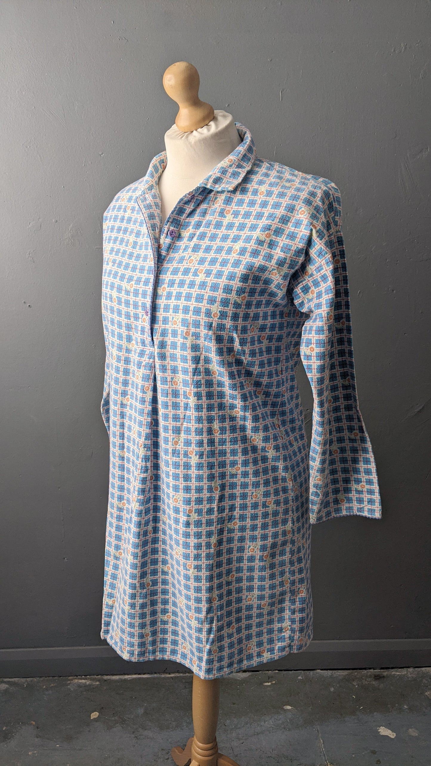 Cotton Flannel Night Shirt, Vintage Bed Shirt, Size Medium