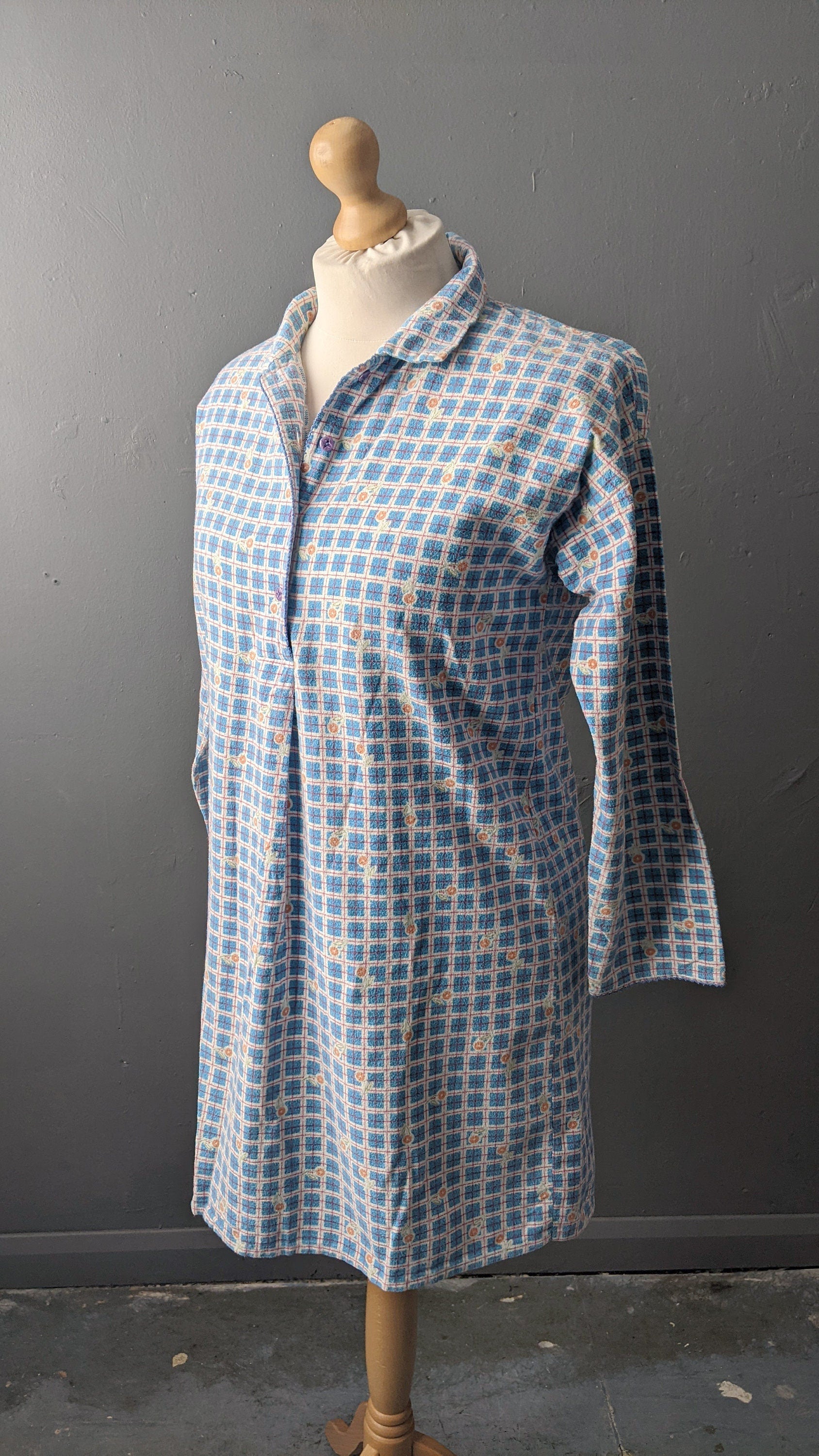 Cotton Flannel Night Shirt, Vintage Bed Shirt, Size Medium