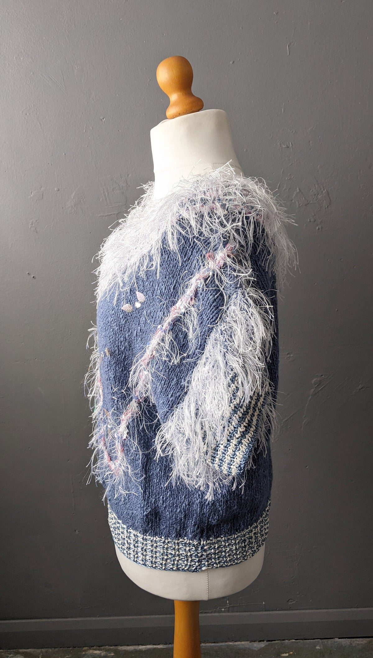 80s Fluffy Fringe Sweater, Kitsch Sequin Tank Top, Embellished Gem Vest, Small Medium