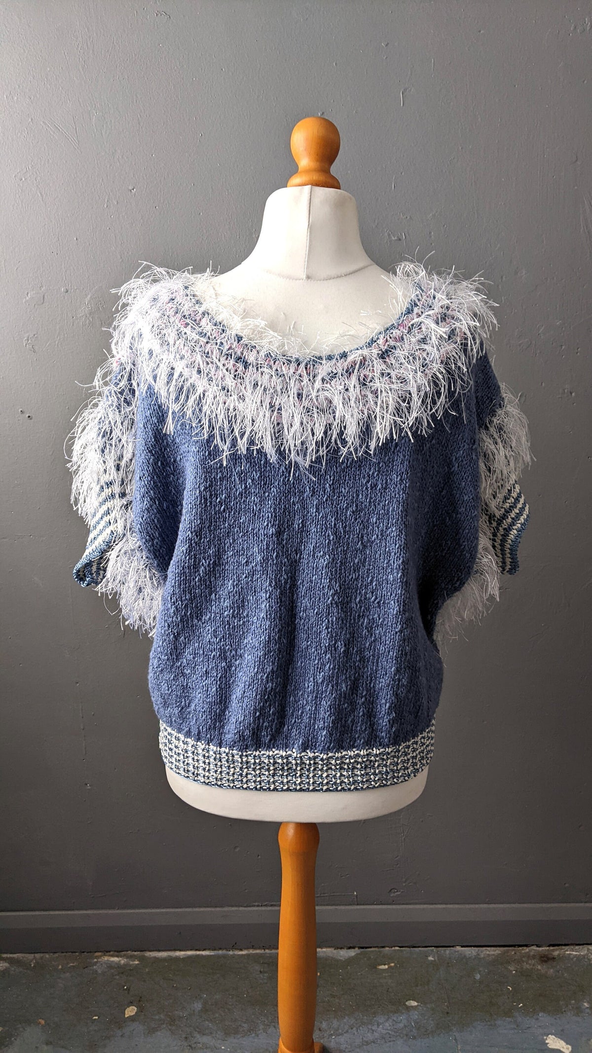 80s Fluffy Fringe Sweater, Kitsch Sequin Tank Top, Embellished Gem Vest, Small Medium