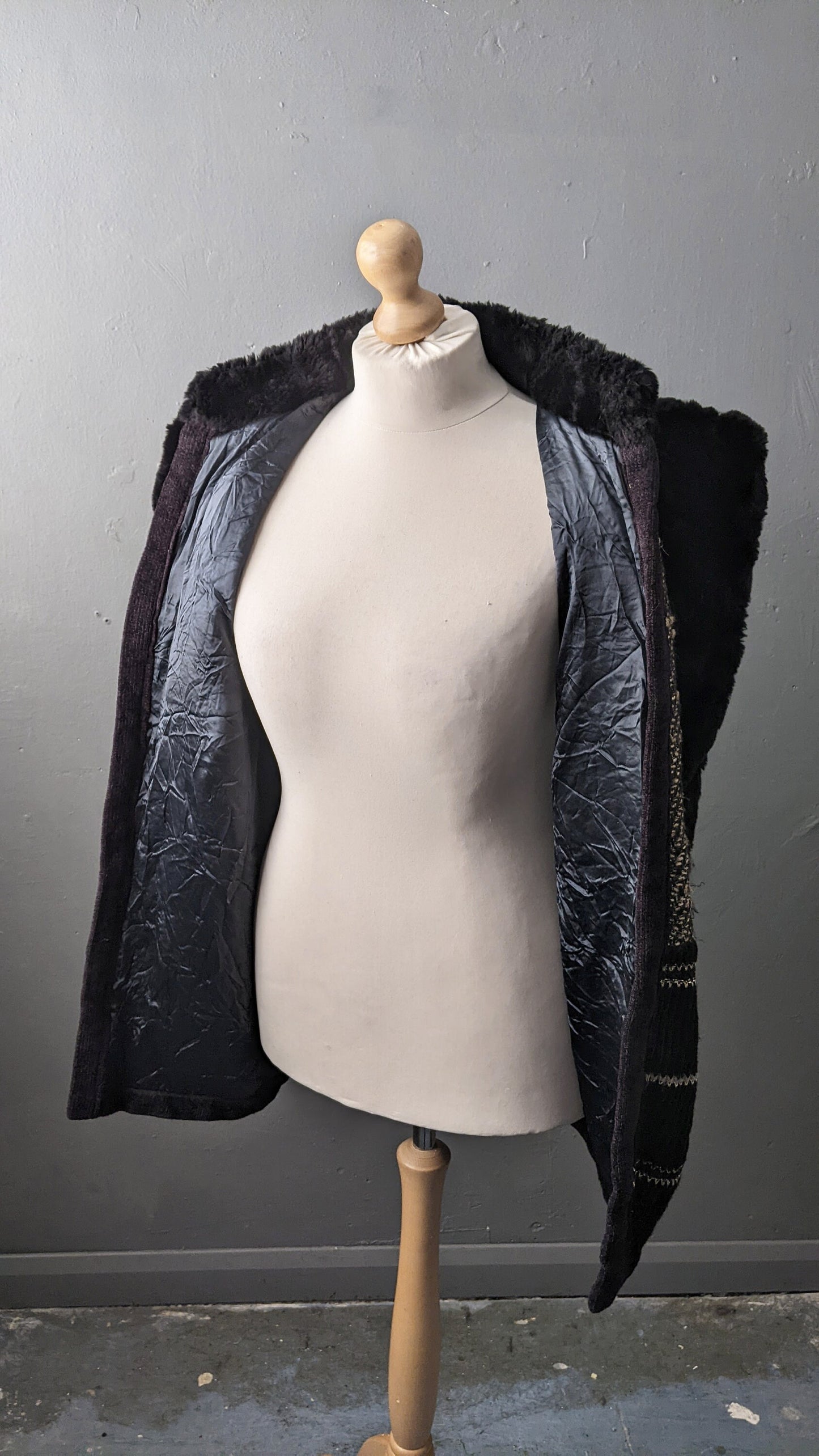 90s Faux Fur Cardigan Vest, Oversized Knit Gilet, Size Large