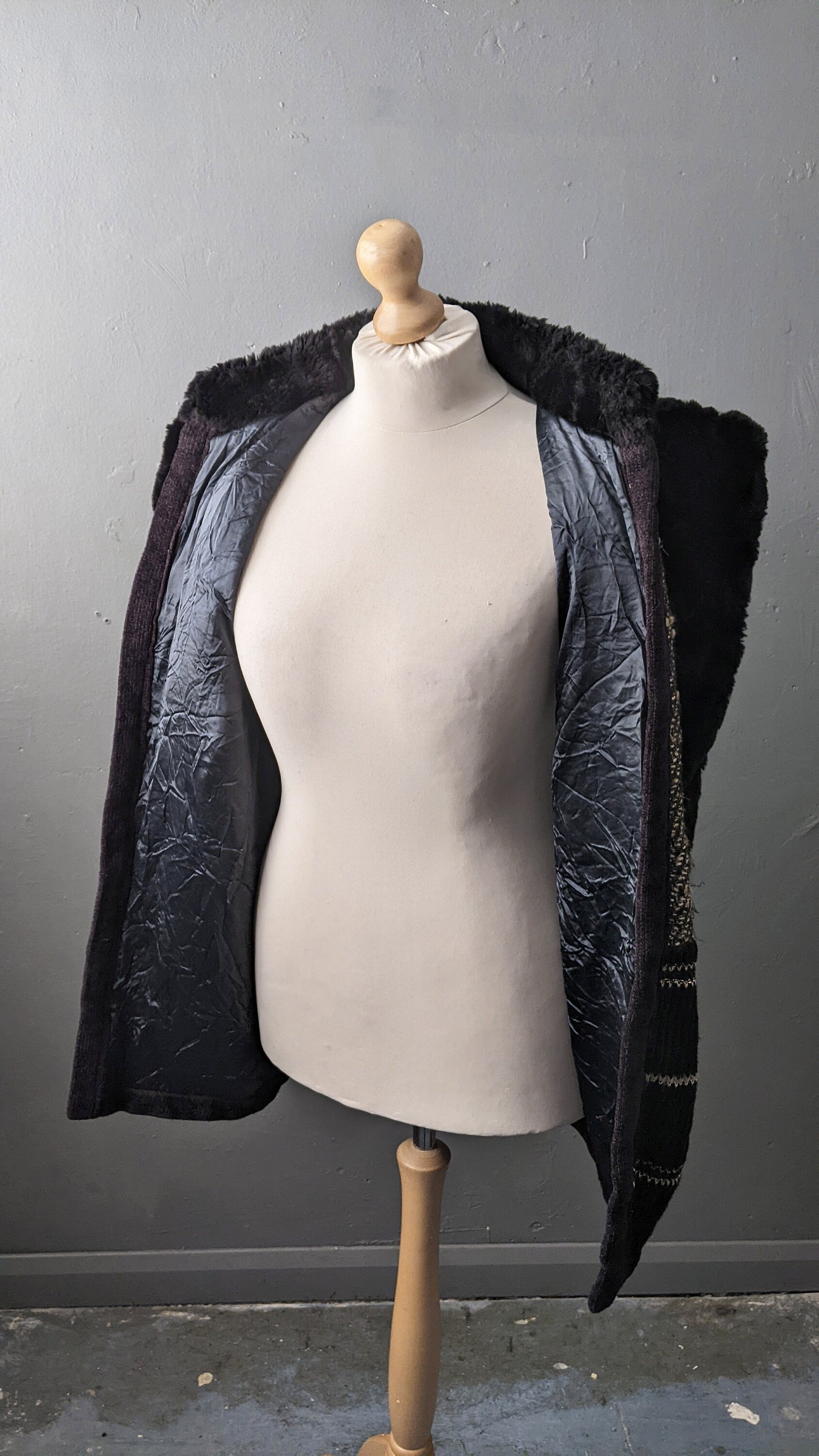 90s Faux Fur Cardigan Vest, Oversized Knit Gilet, Size Large