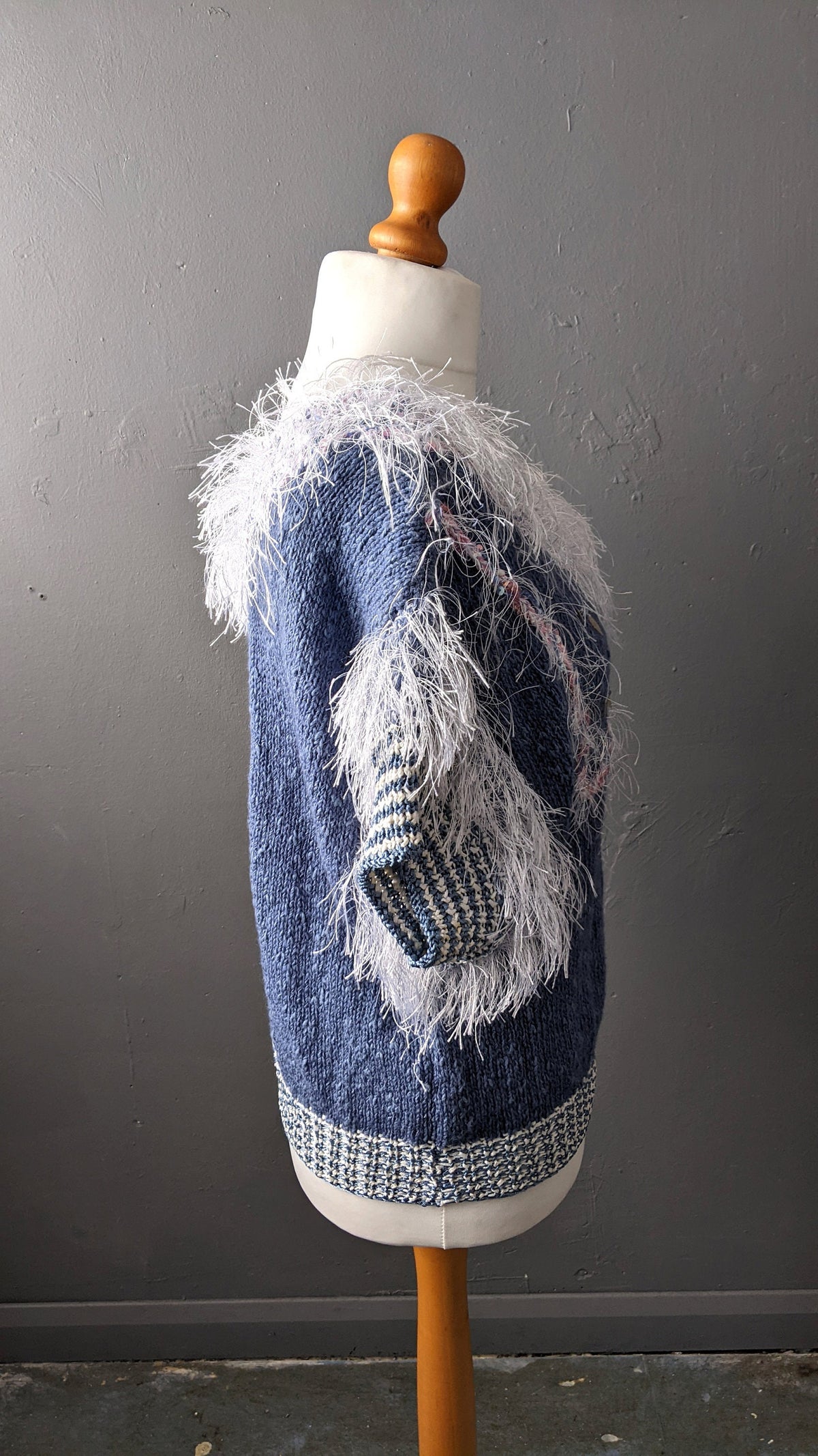80s Fluffy Fringe Sweater, Kitsch Sequin Tank Top, Embellished Gem Vest, Small Medium
