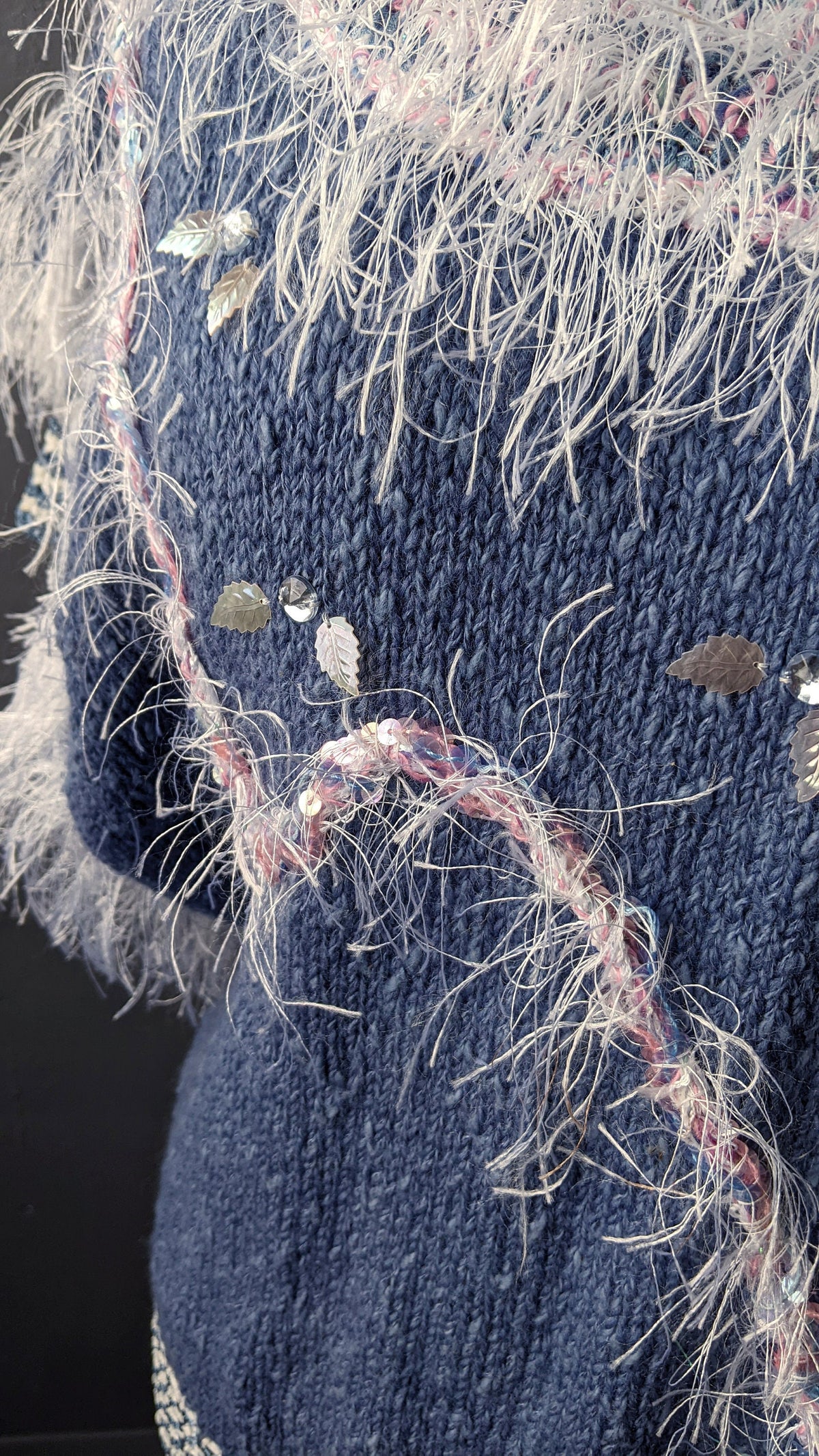 80s Fluffy Fringe Sweater, Kitsch Sequin Tank Top, Embellished Gem Vest, Small Medium
