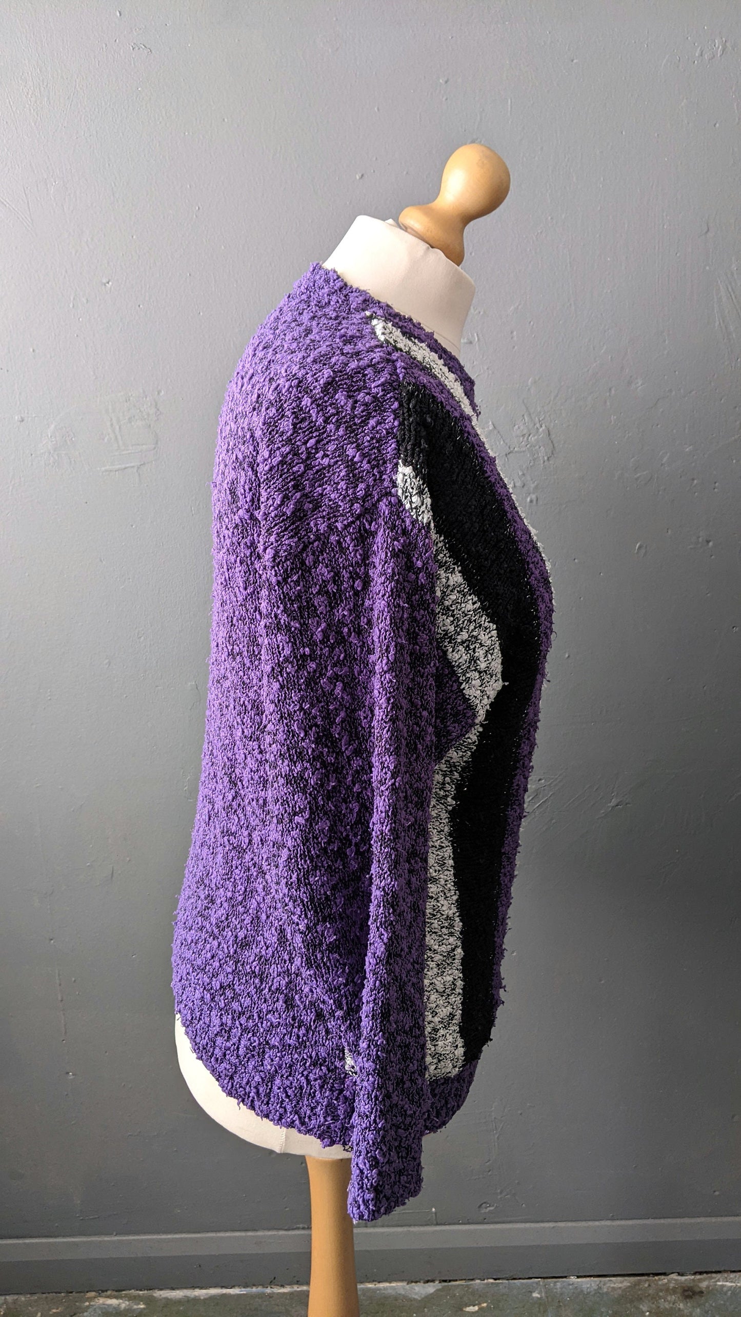 80s Bold Deco Knit Sweater, Geometric Boucle Jumper, Size Large