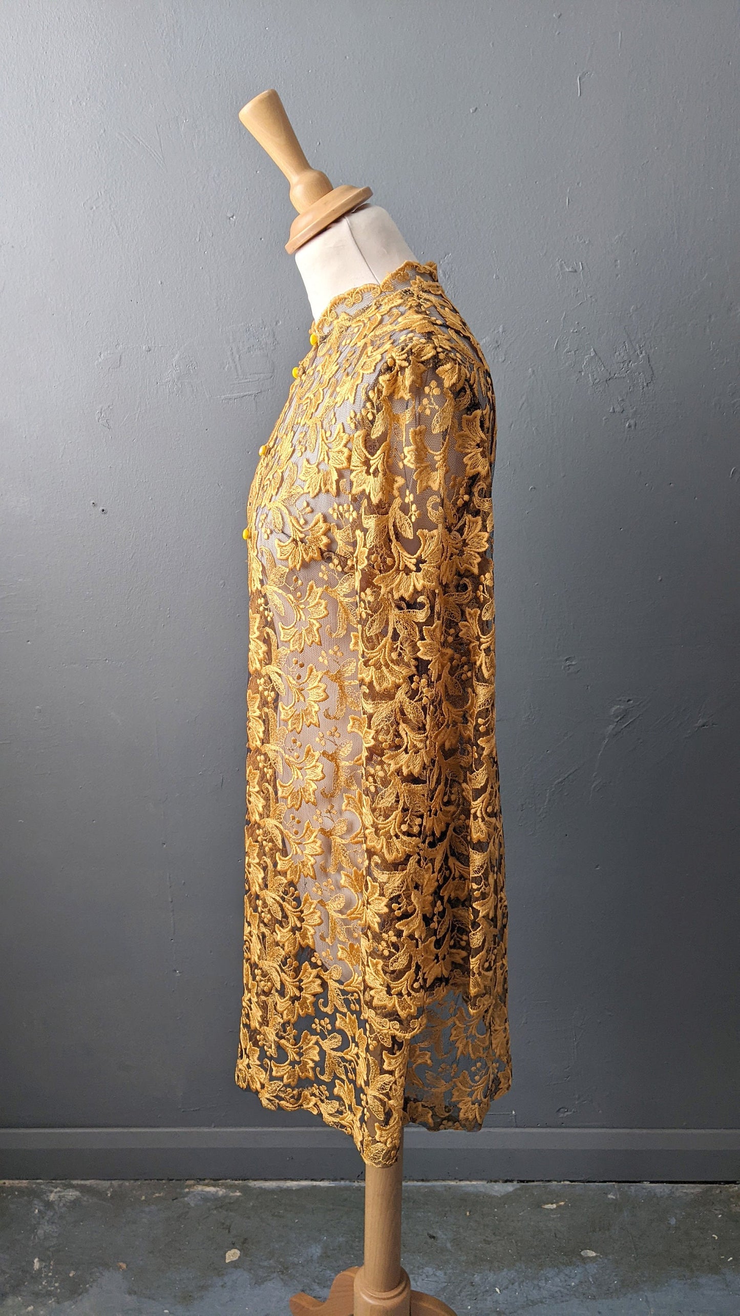 90s Golden Lace Jacket, Vintage Eveningwear, Size Small