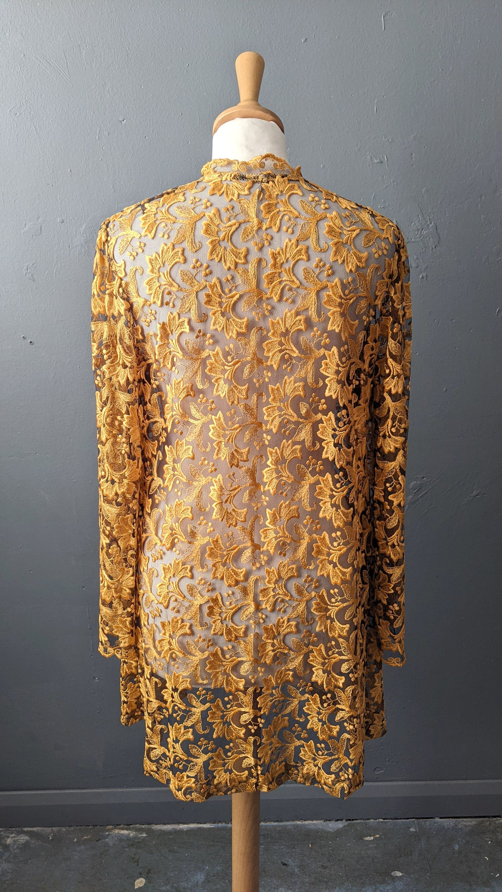 90s Golden Lace Jacket, Vintage Eveningwear, Size Small
