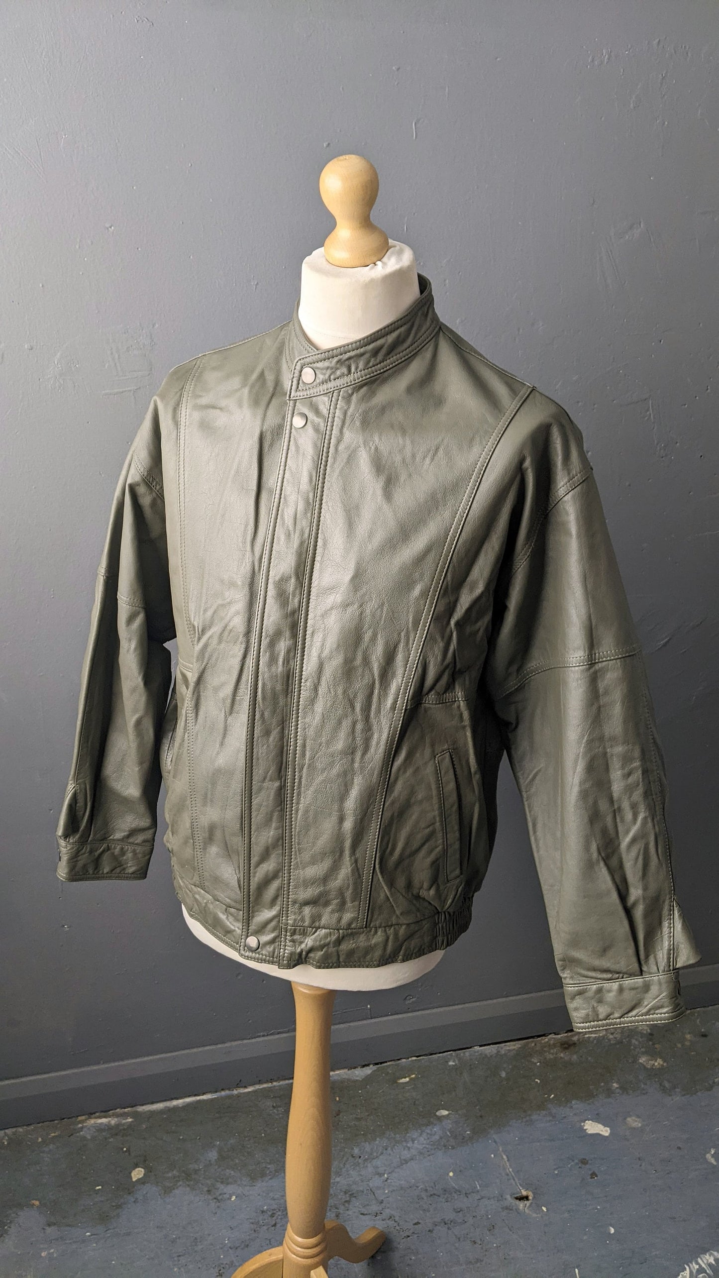 Mens Leather Aviator Jacket by Dannimac, Oversized Slouchy Fit, Size Medium