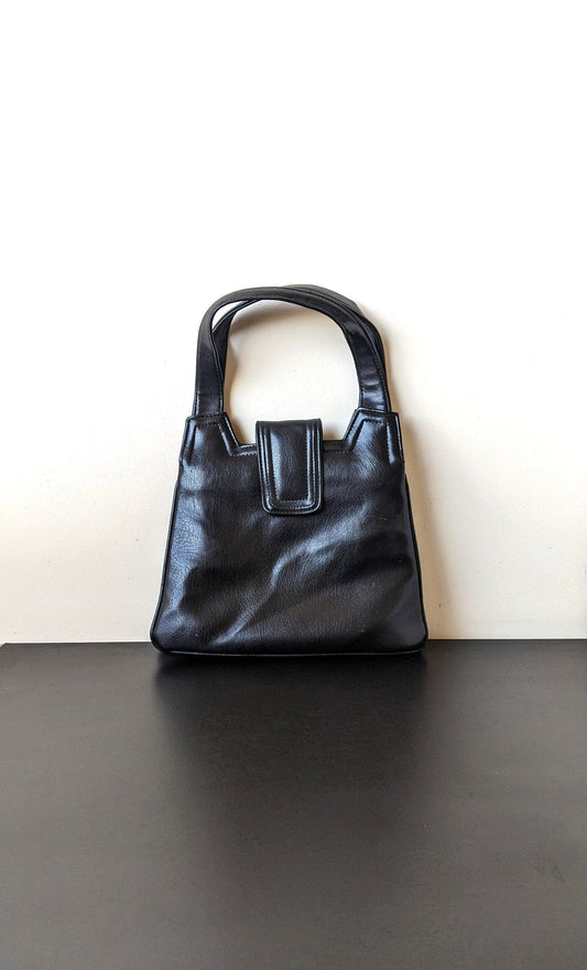 Vintage Top Handle Handbag with Inner Frame, Vegan Leatherette Handheld Bag
