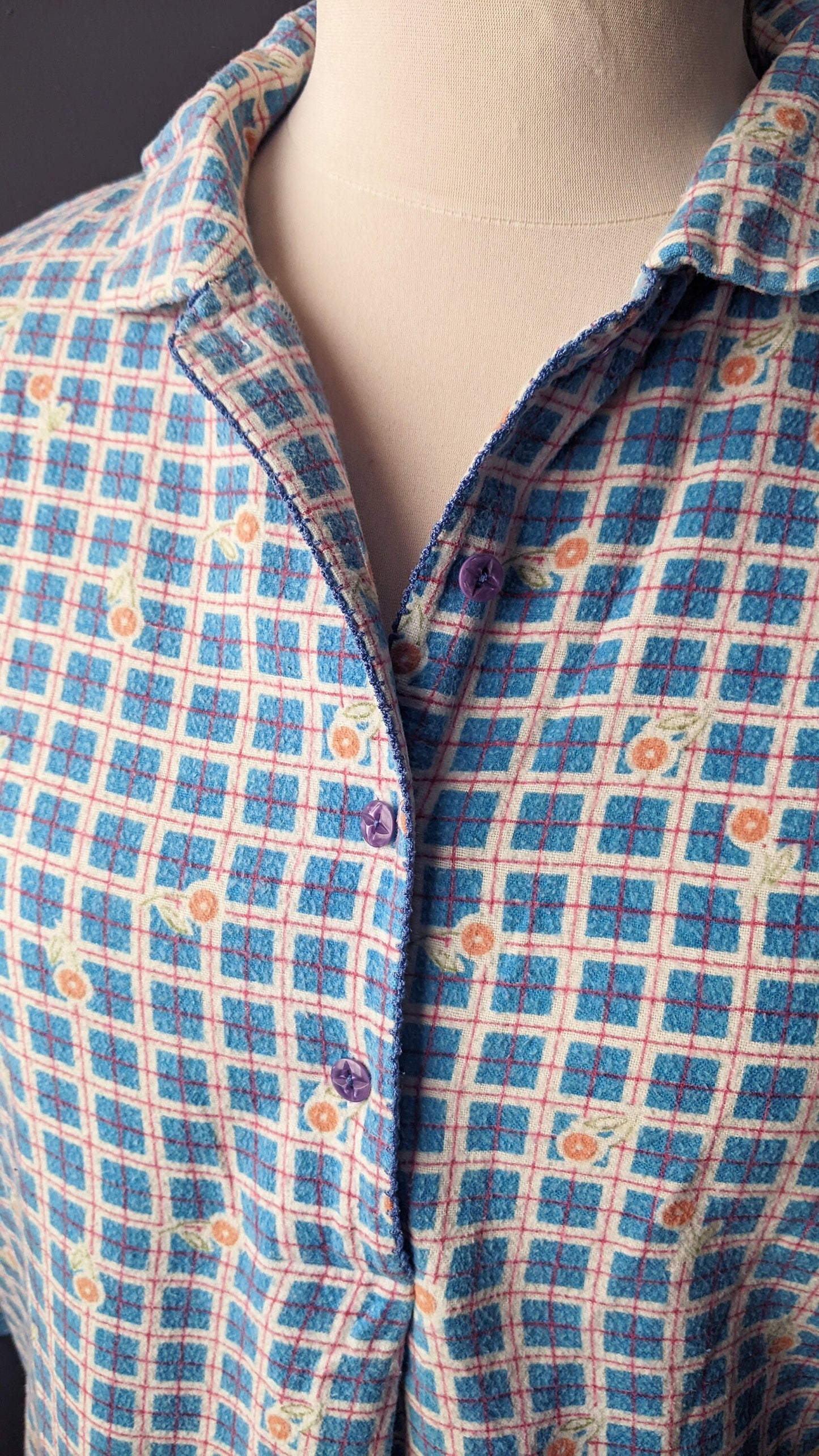 Cotton Flannel Night Shirt, Vintage Bed Shirt, Size Medium