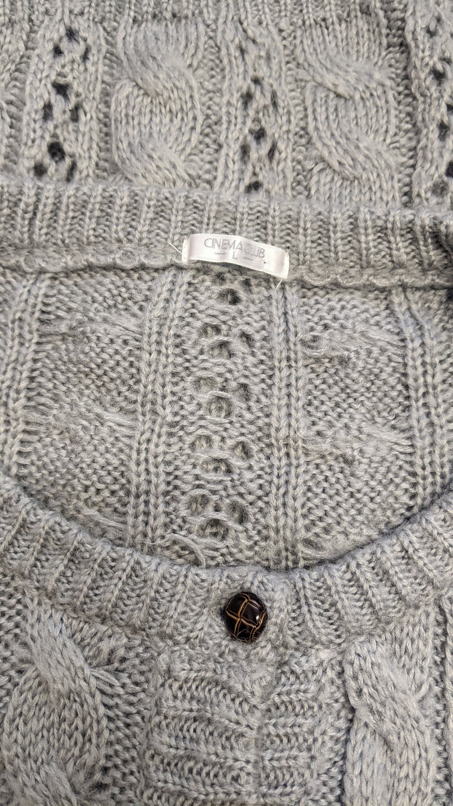90s Soft Grey Cable Knit Cardigan, Size Small