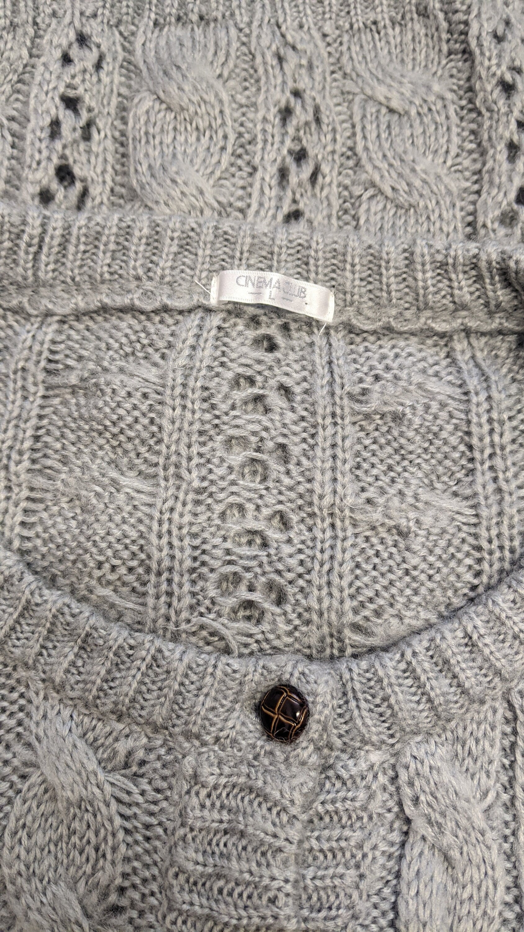 90s Soft Grey Cable Knit Cardigan, Size Small