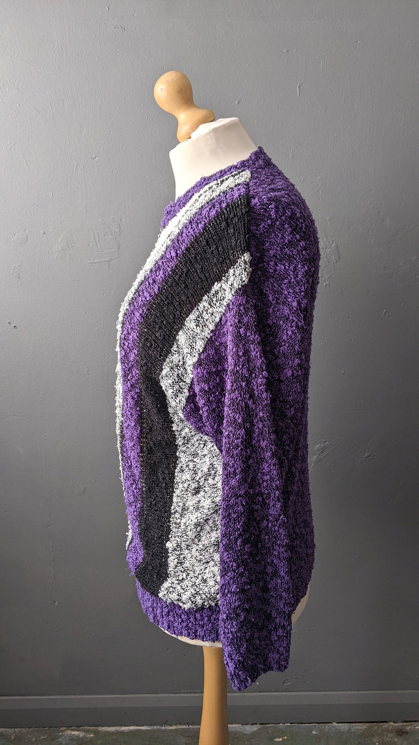 80s Bold Deco Knit Sweater, Geometric Boucle Jumper, Size Large