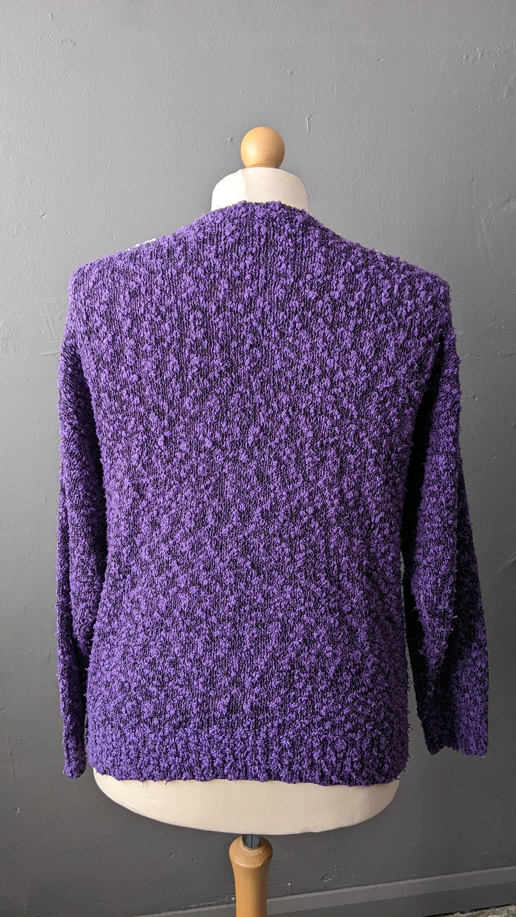 80s Bold Deco Knit Sweater, Geometric Boucle Jumper, Size Large