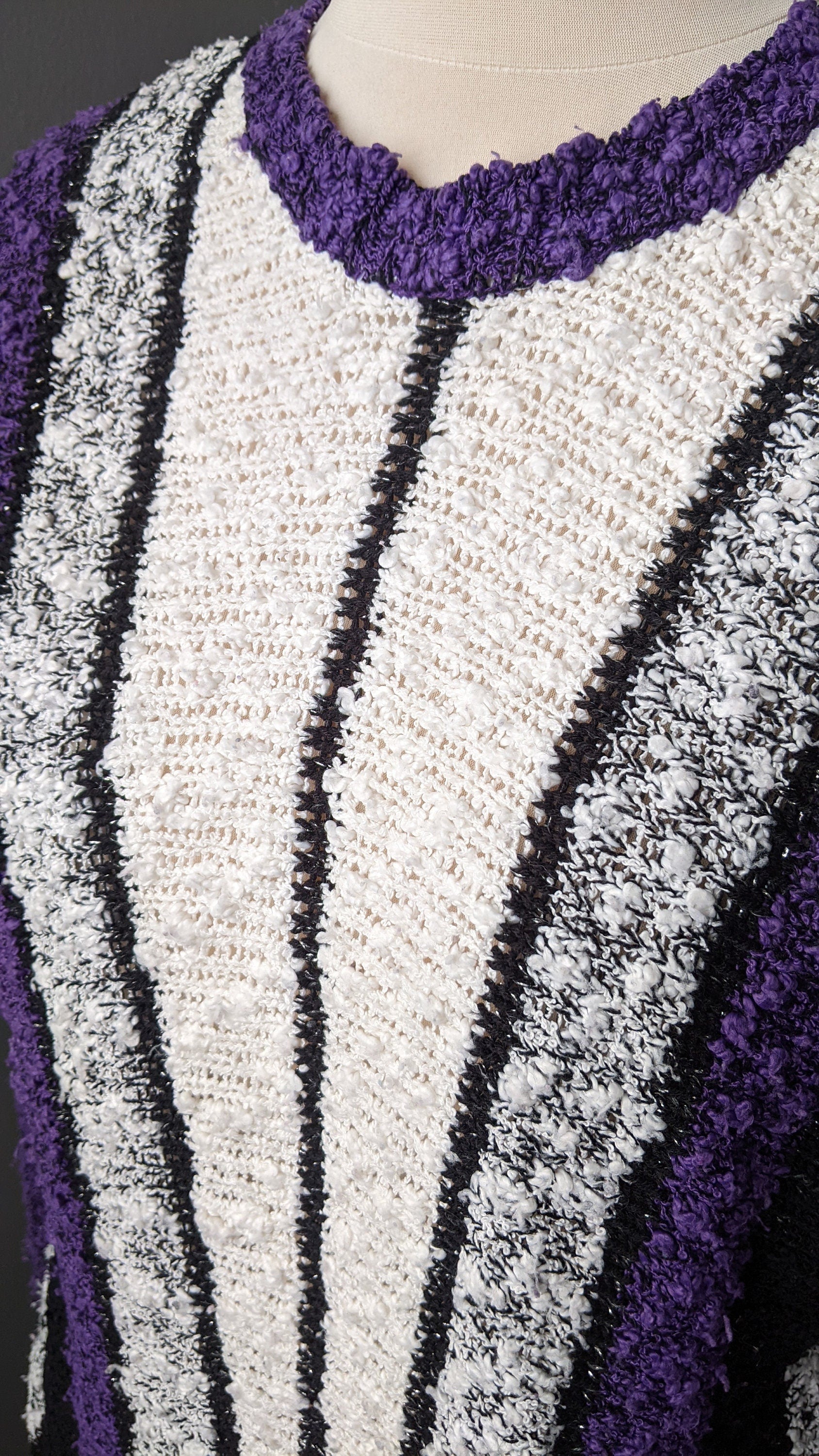 80s Bold Deco Knit Sweater, Geometric Boucle Jumper, Size Large