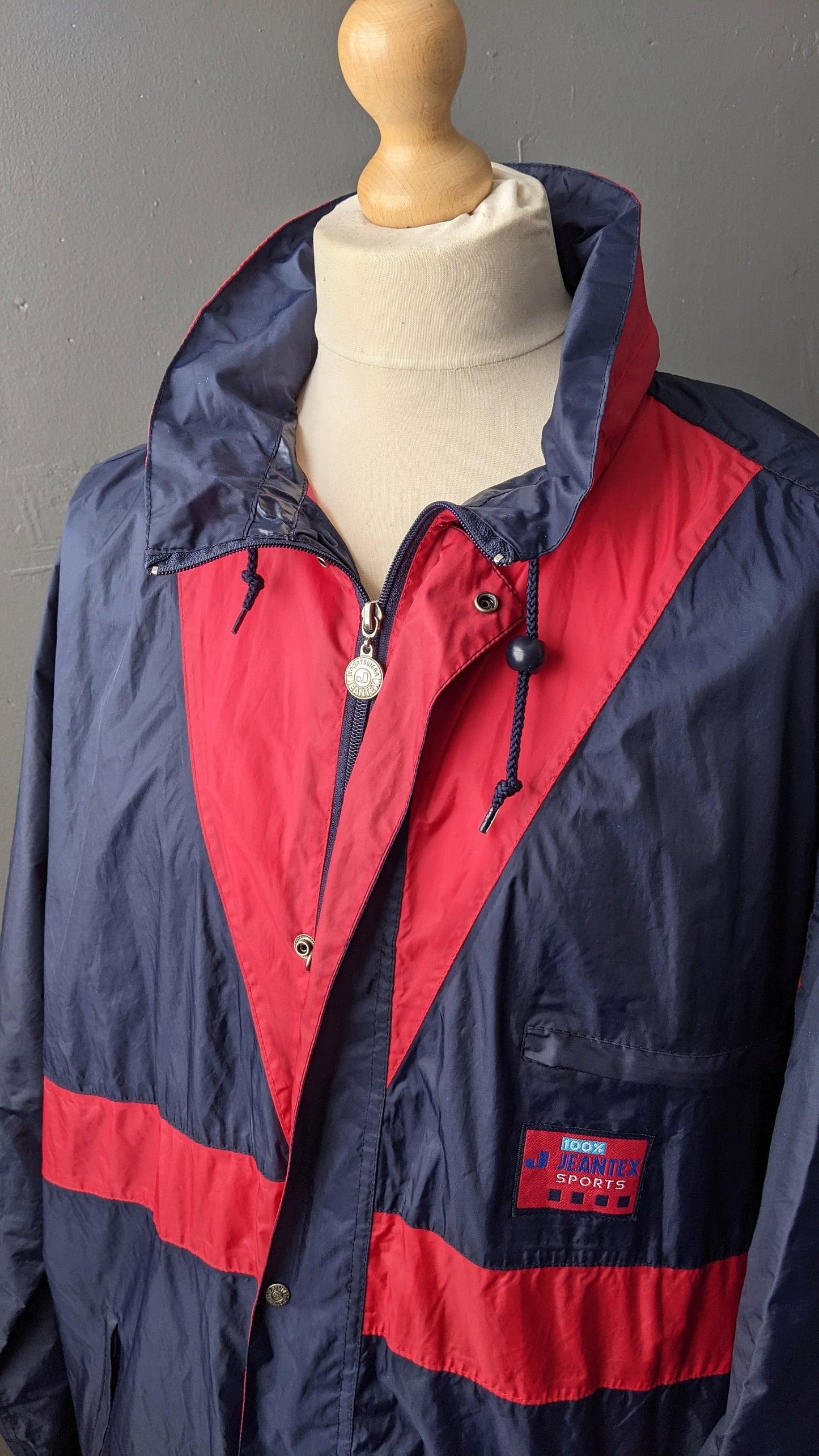 90s Waterproof Windbreaker by Jeantex Sports, Rain Coat with Hood, Size 3XL 56 Chest