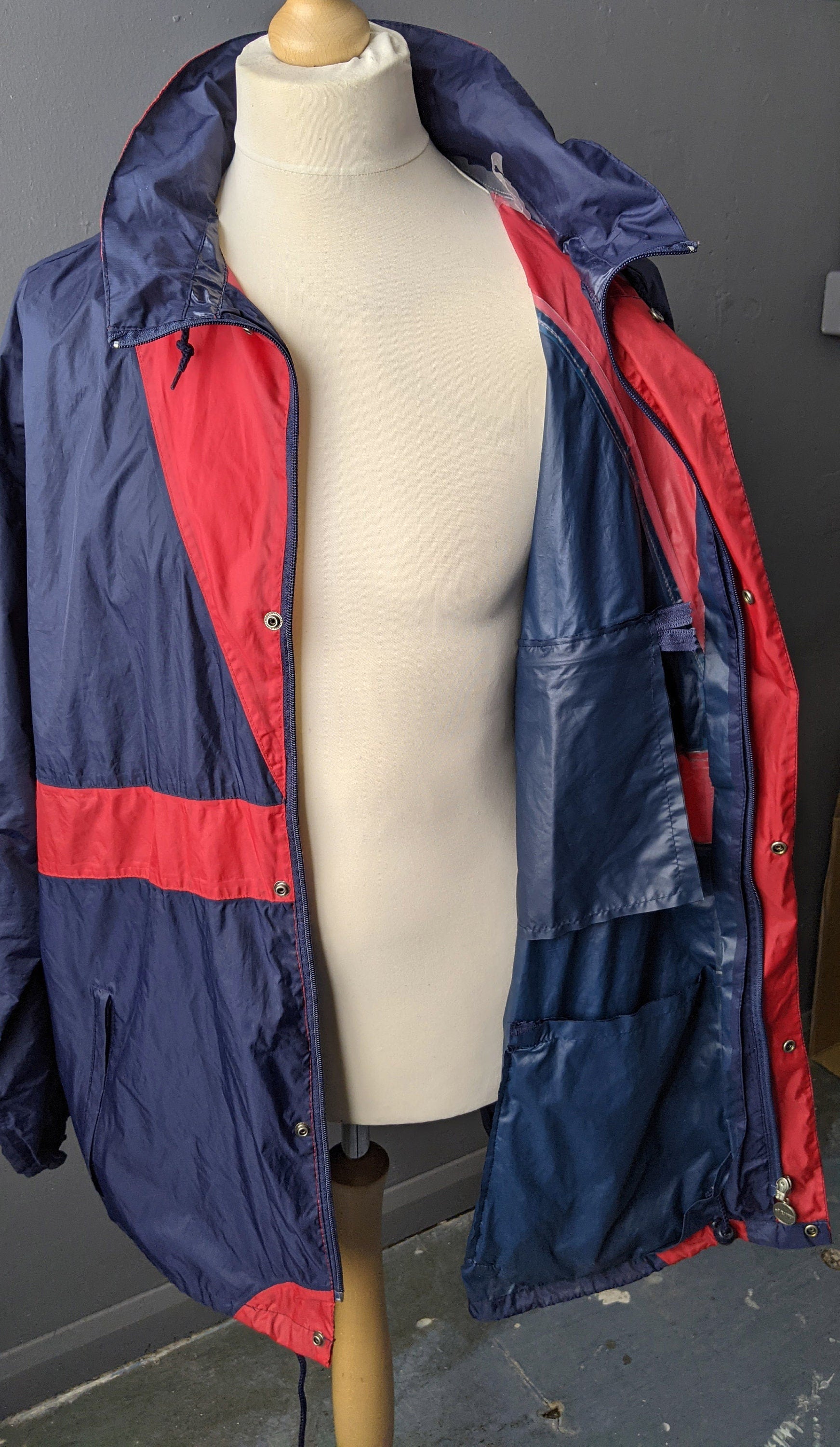 90s Waterproof Windbreaker by Jeantex Sports, Rain Coat with Hood, Size 3XL 56 Chest
