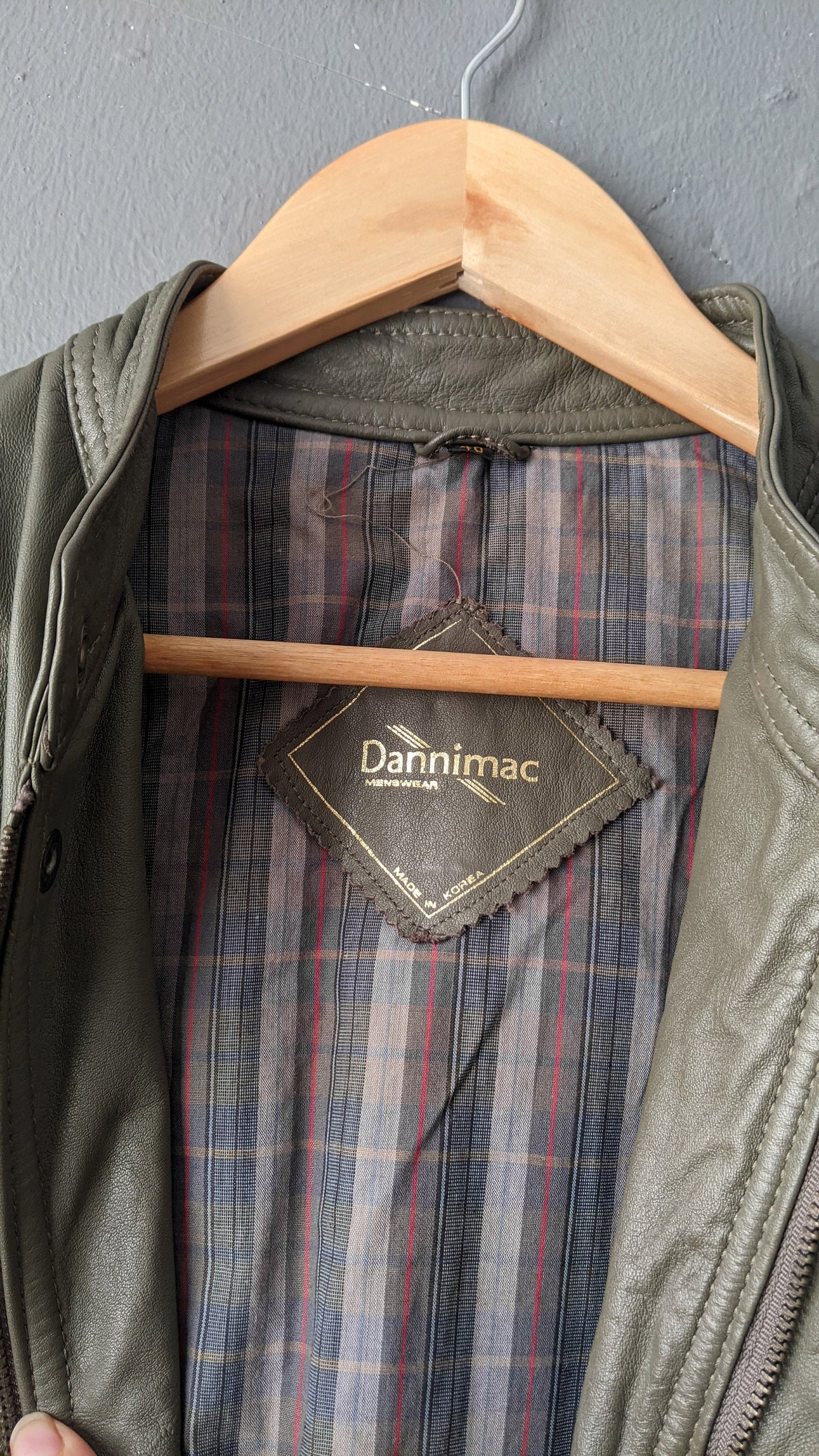 Mens Leather Aviator Jacket by Dannimac, Oversized Slouchy Fit, Size Medium