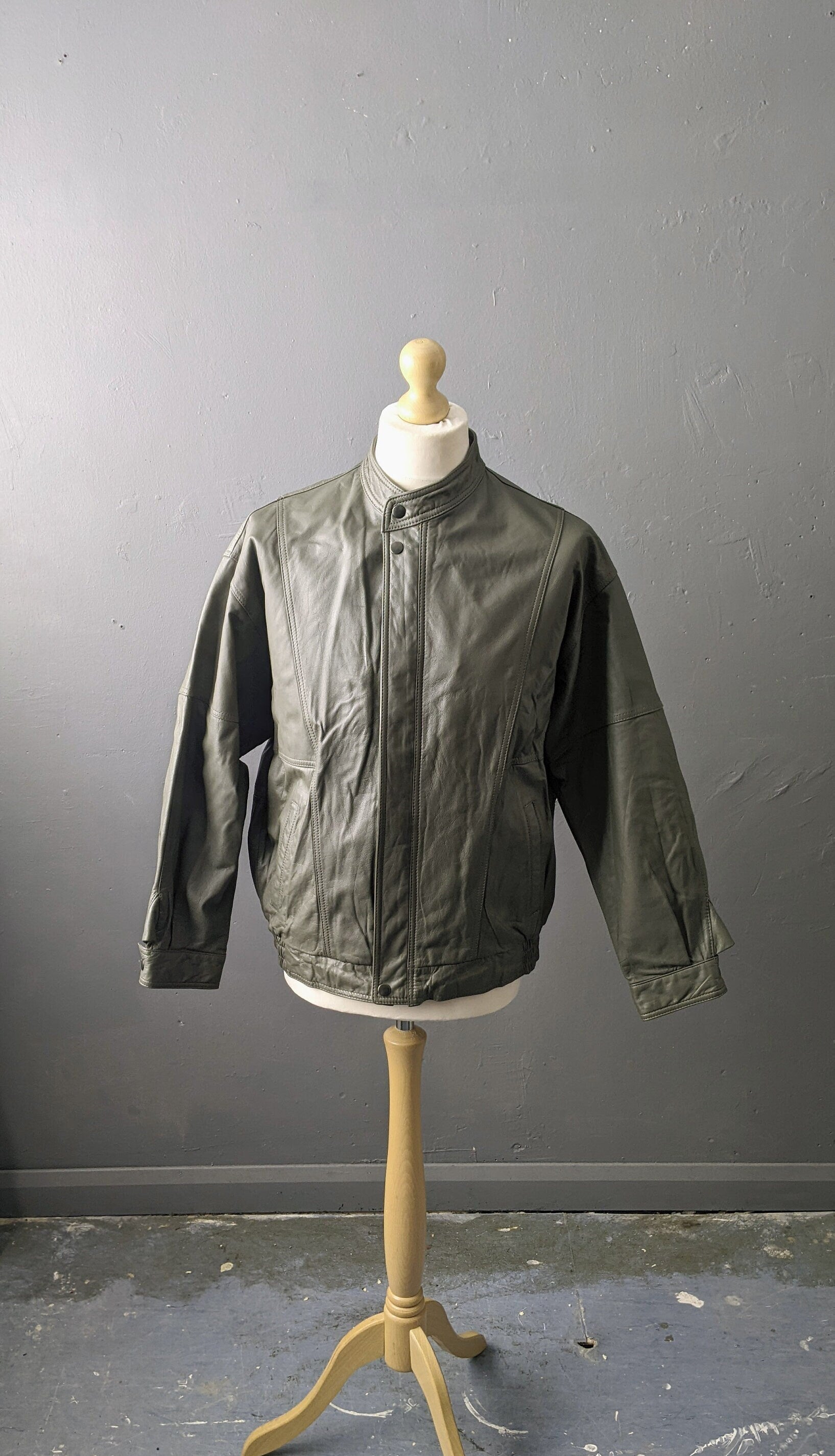 Mens Leather Aviator Jacket by Dannimac, Oversized Slouchy Fit, Size Medium