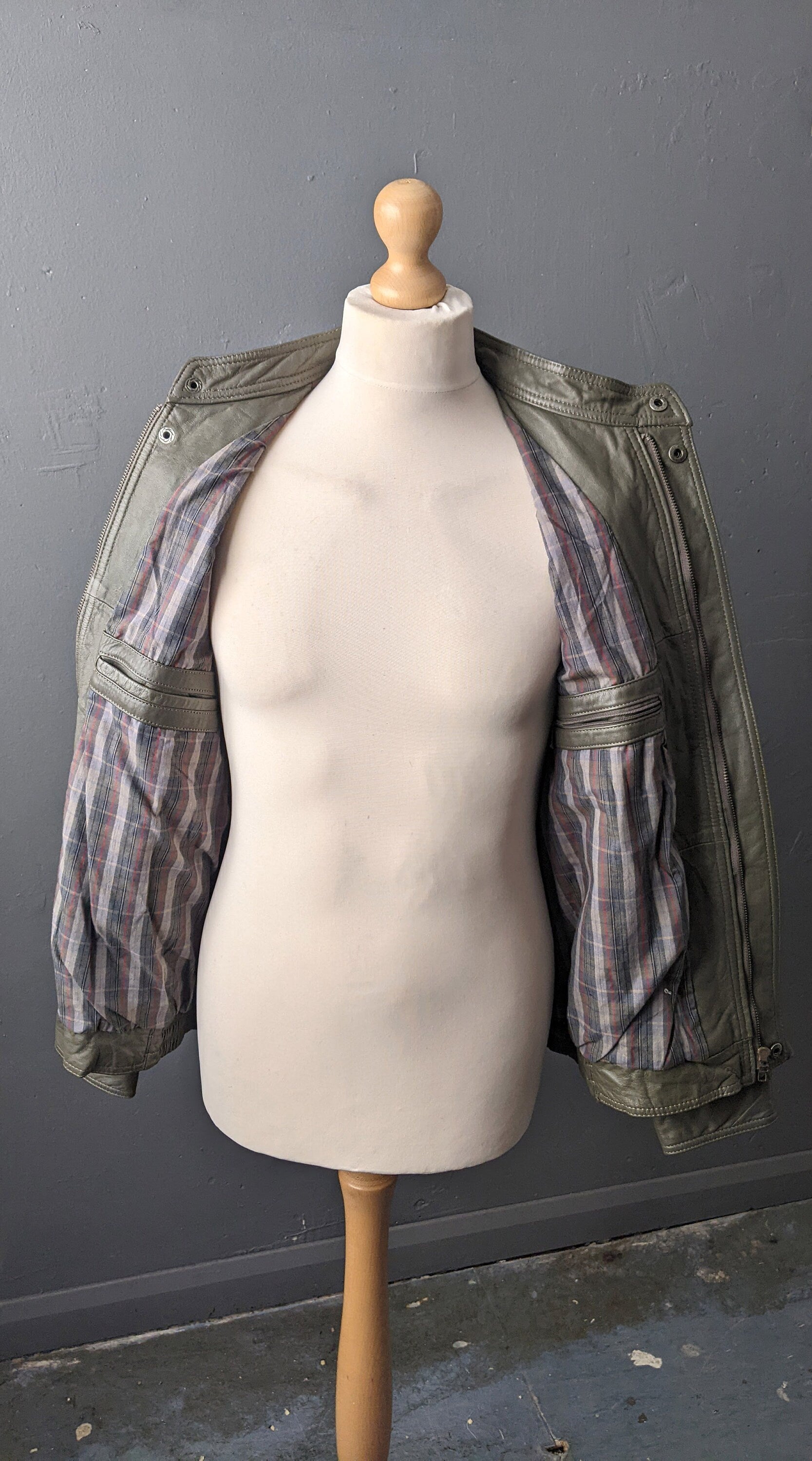 Mens Leather Aviator Jacket by Dannimac, Oversized Slouchy Fit, Size Medium